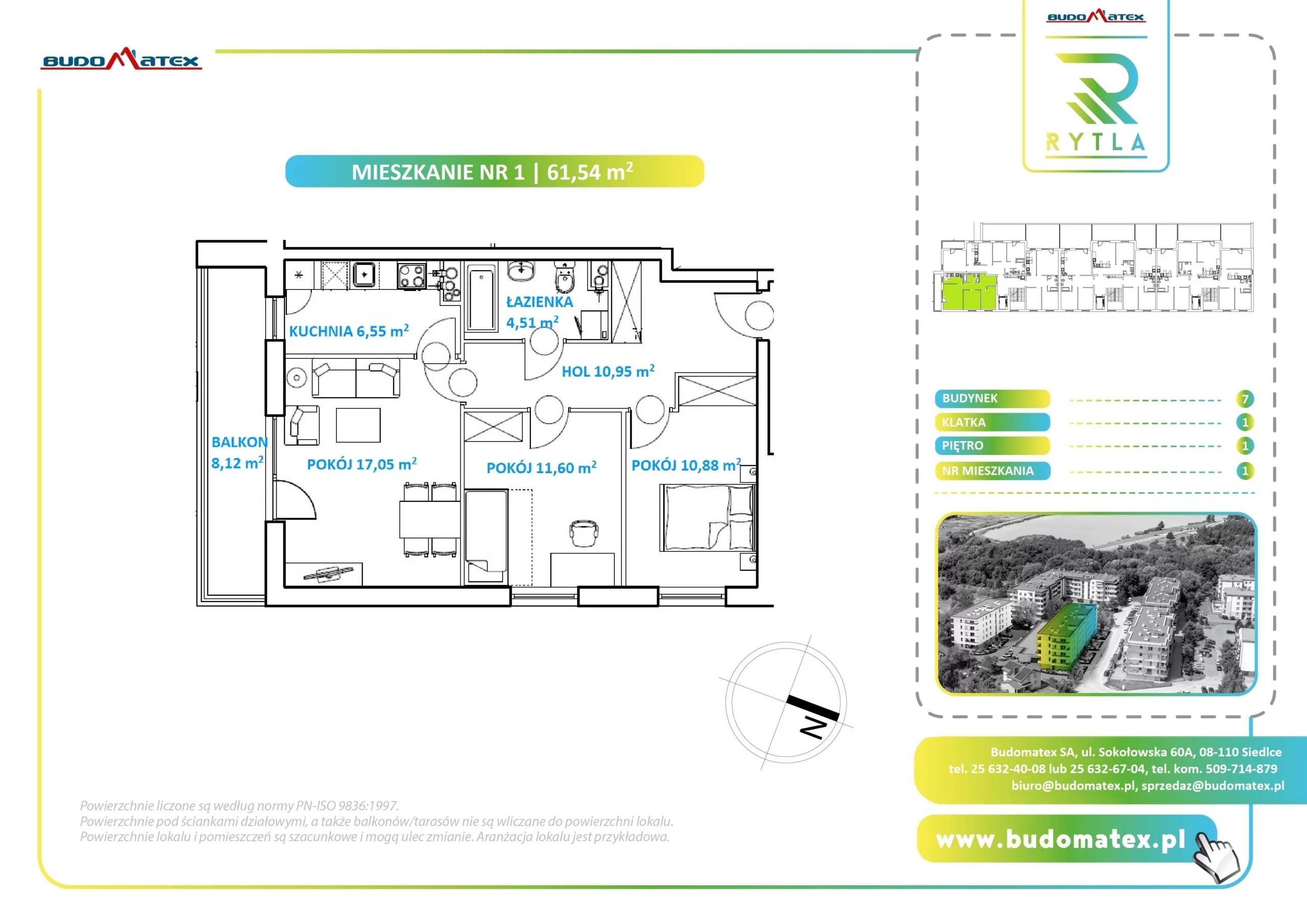3 pokoje, mieszkanie 61,54 m², piętro 1, oferta nr R7.1, Osiedle Rytla, Siedlce, ul. Aleksandra Rytla