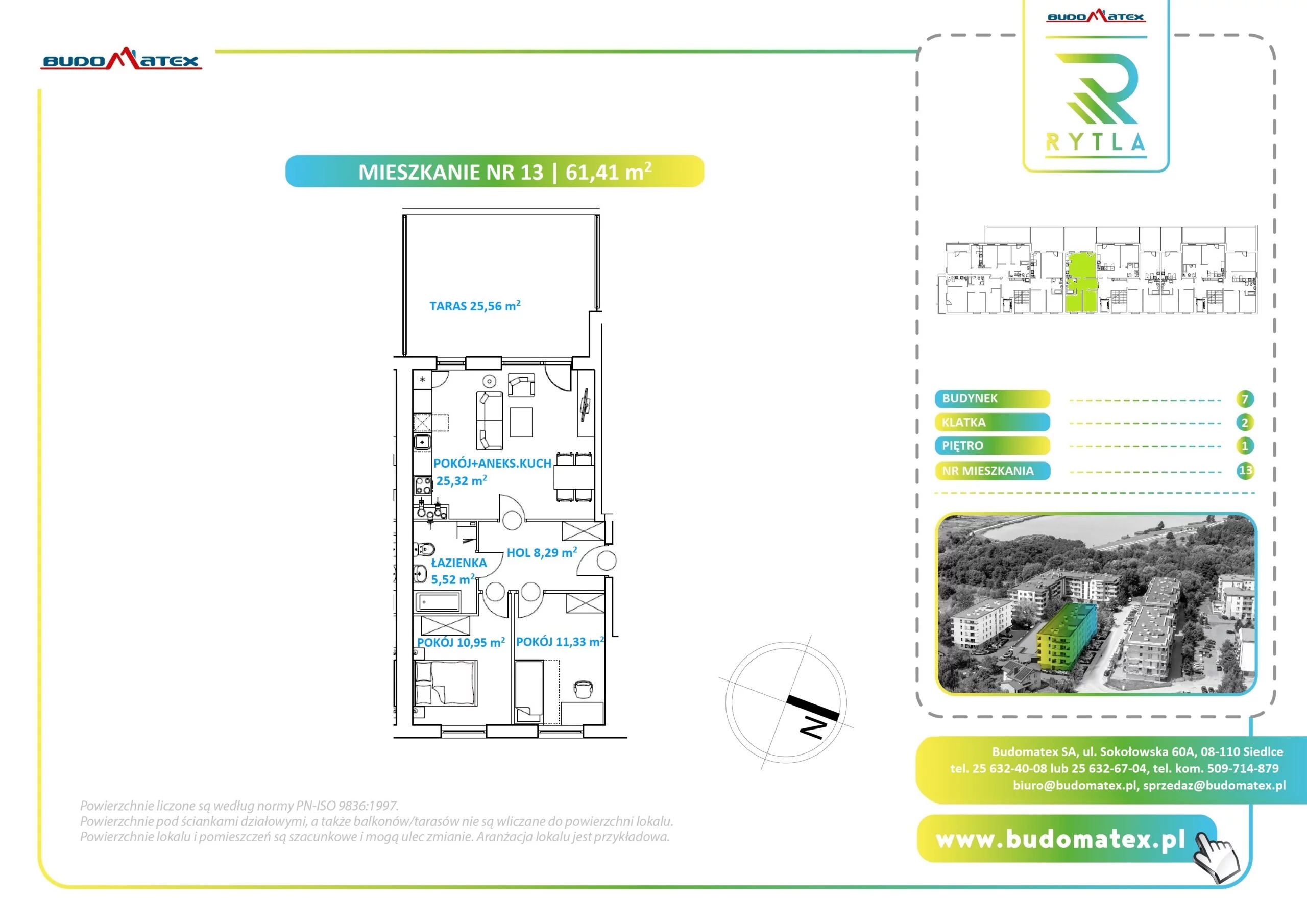 3 pokoje, mieszkanie 61,41 m², piętro 1, oferta nr R7.13, Osiedle Rytla, Siedlce, ul. Aleksandra Rytla