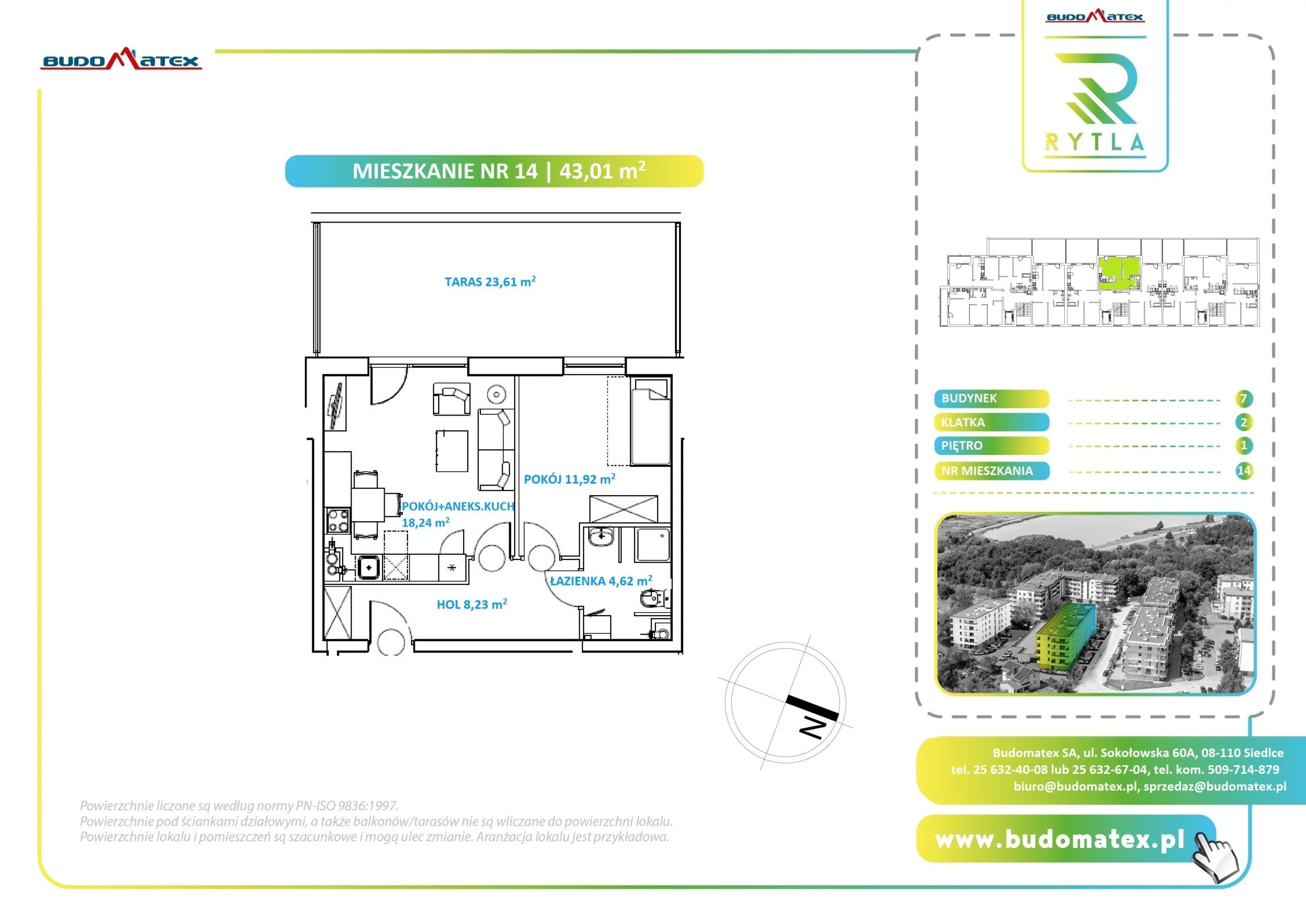 2 pokoje, mieszkanie 43,01 m², piętro 1, oferta nr R7.14, Osiedle Rytla, Siedlce, ul. Aleksandra Rytla