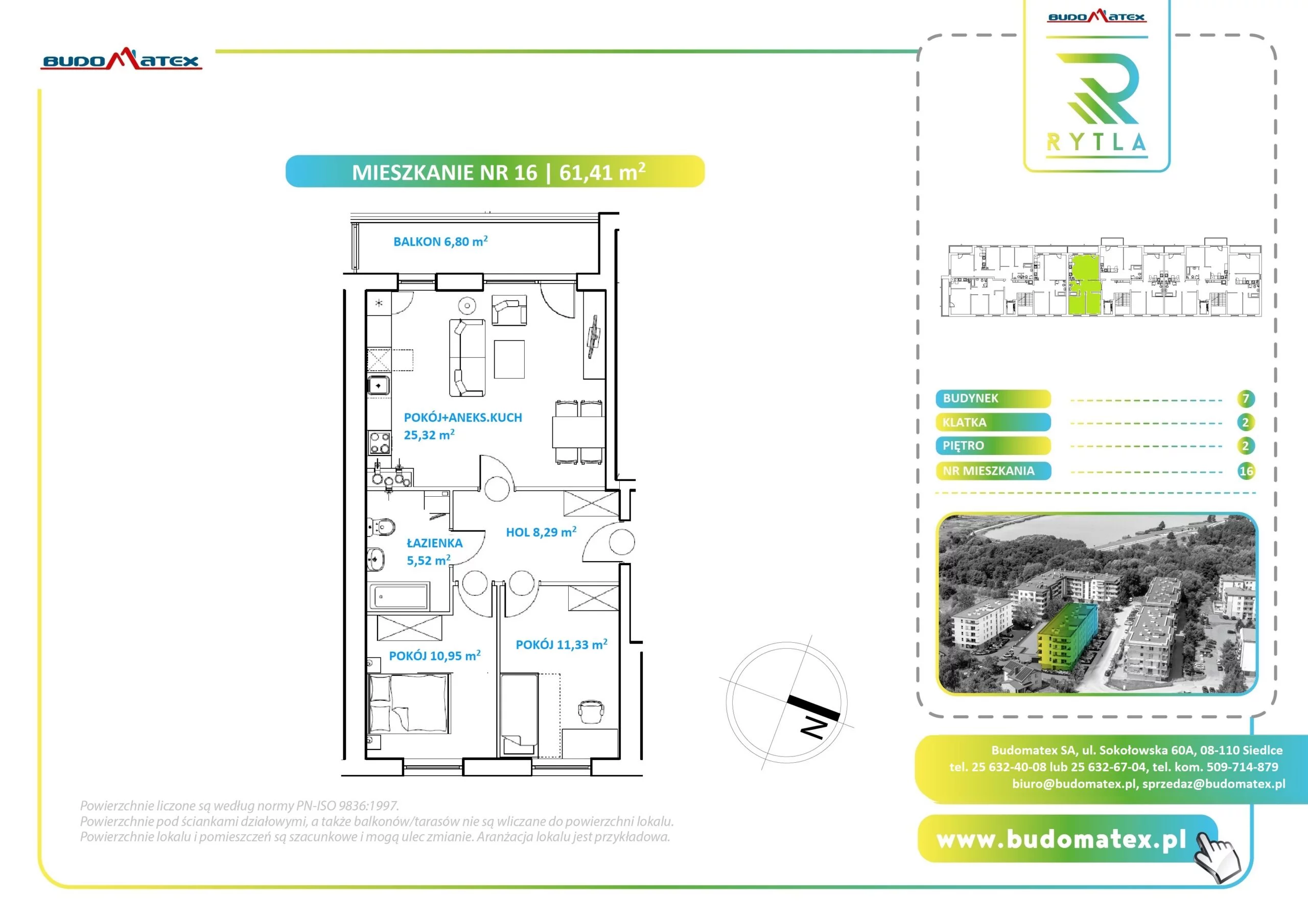3 pokoje, mieszkanie 61,41 m², piętro 2, oferta nr R7.16, Osiedle Rytla, Siedlce, ul. Aleksandra Rytla