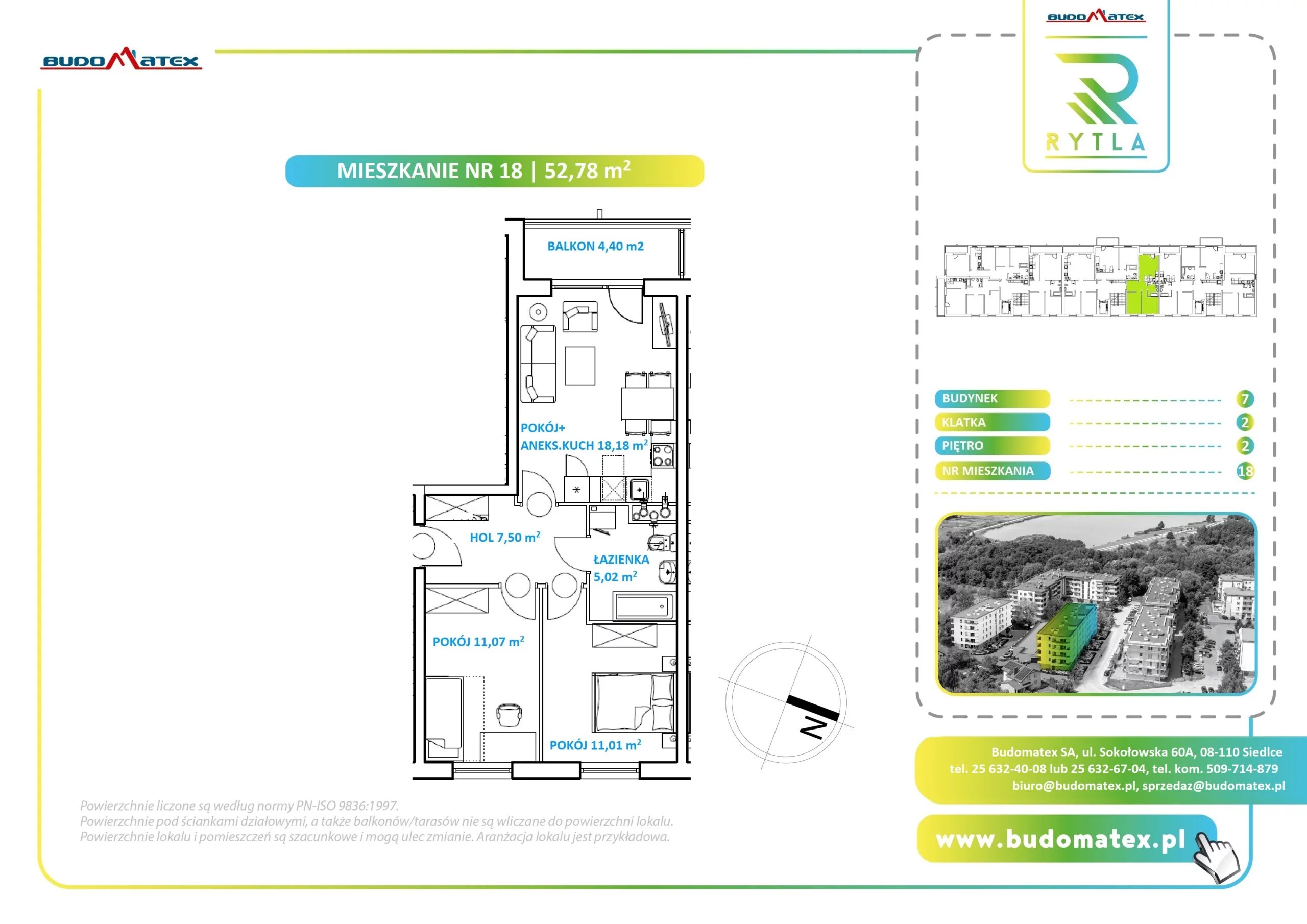 3 pokoje, mieszkanie 52,78 m², piętro 2, oferta nr R7.18, SIEDLCE, Rytla, Siedlce, ul. Aleksandra Rytla
