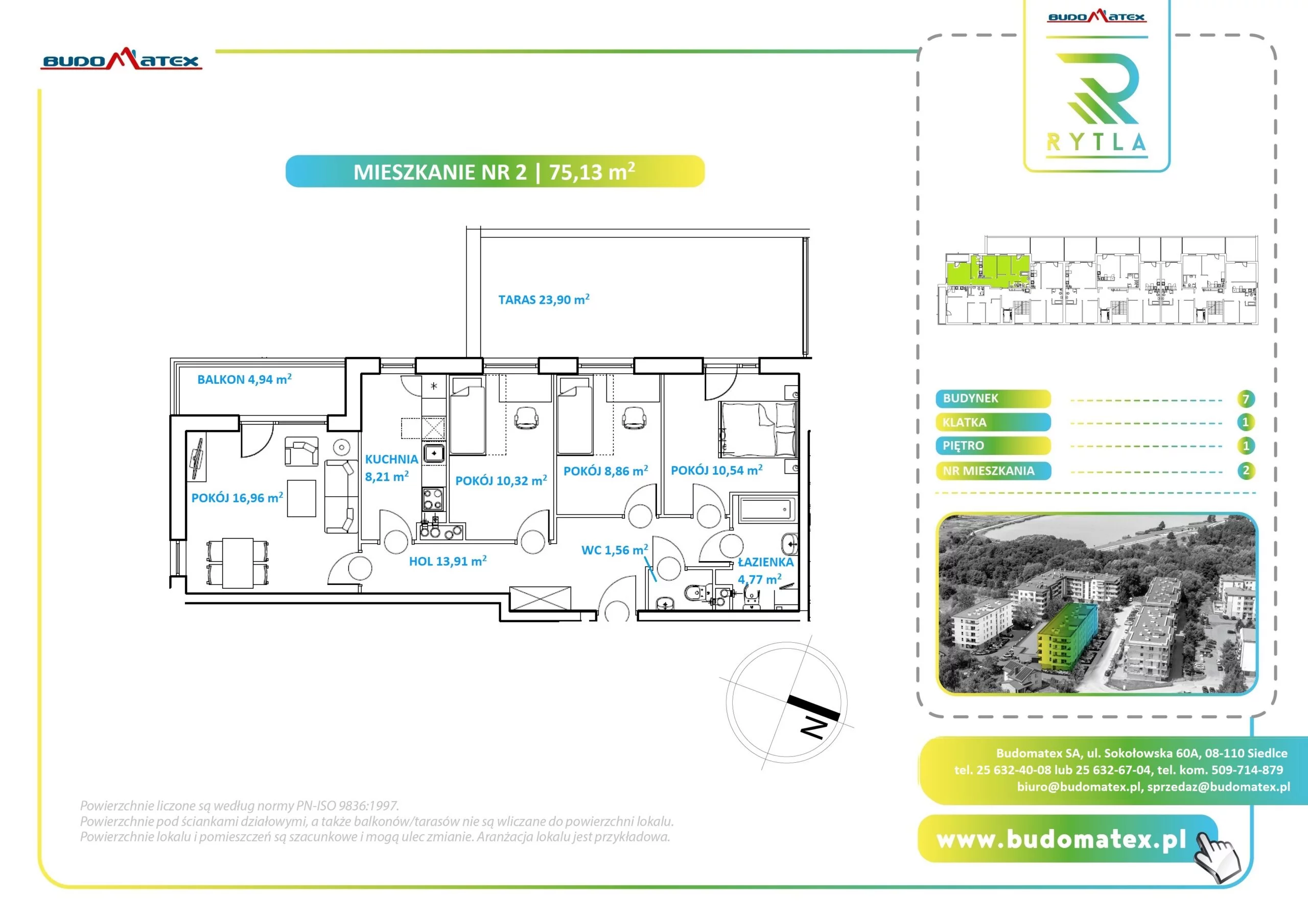 4 pokoje, mieszkanie 75,13 m², piętro 1, oferta nr R7.2, Osiedle Rytla, Siedlce, ul. Aleksandra Rytla