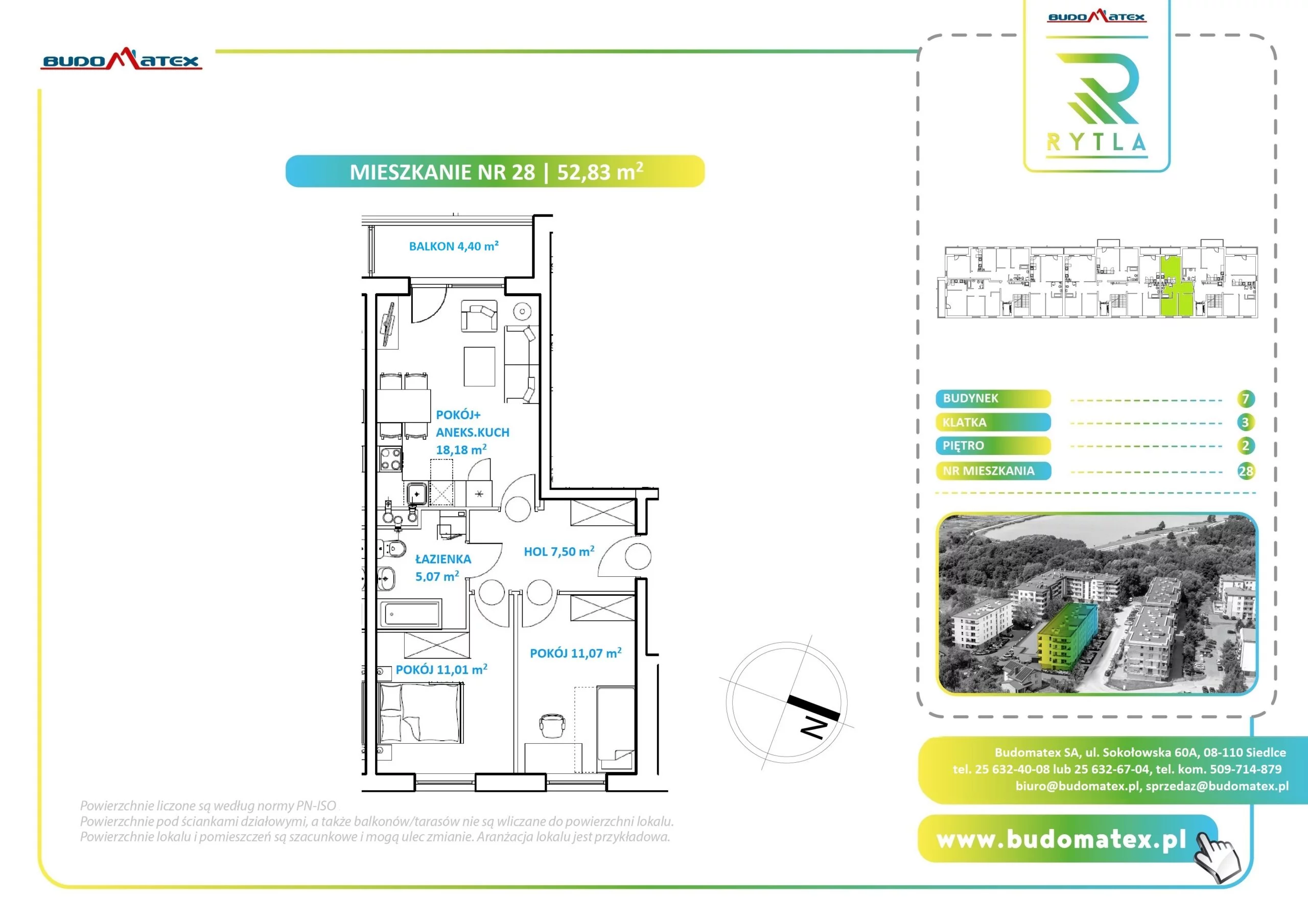 3 pokoje, mieszkanie 52,83 m², piętro 2, oferta nr R7.28, SIEDLCE, Rytla, Siedlce, ul. Aleksandra Rytla