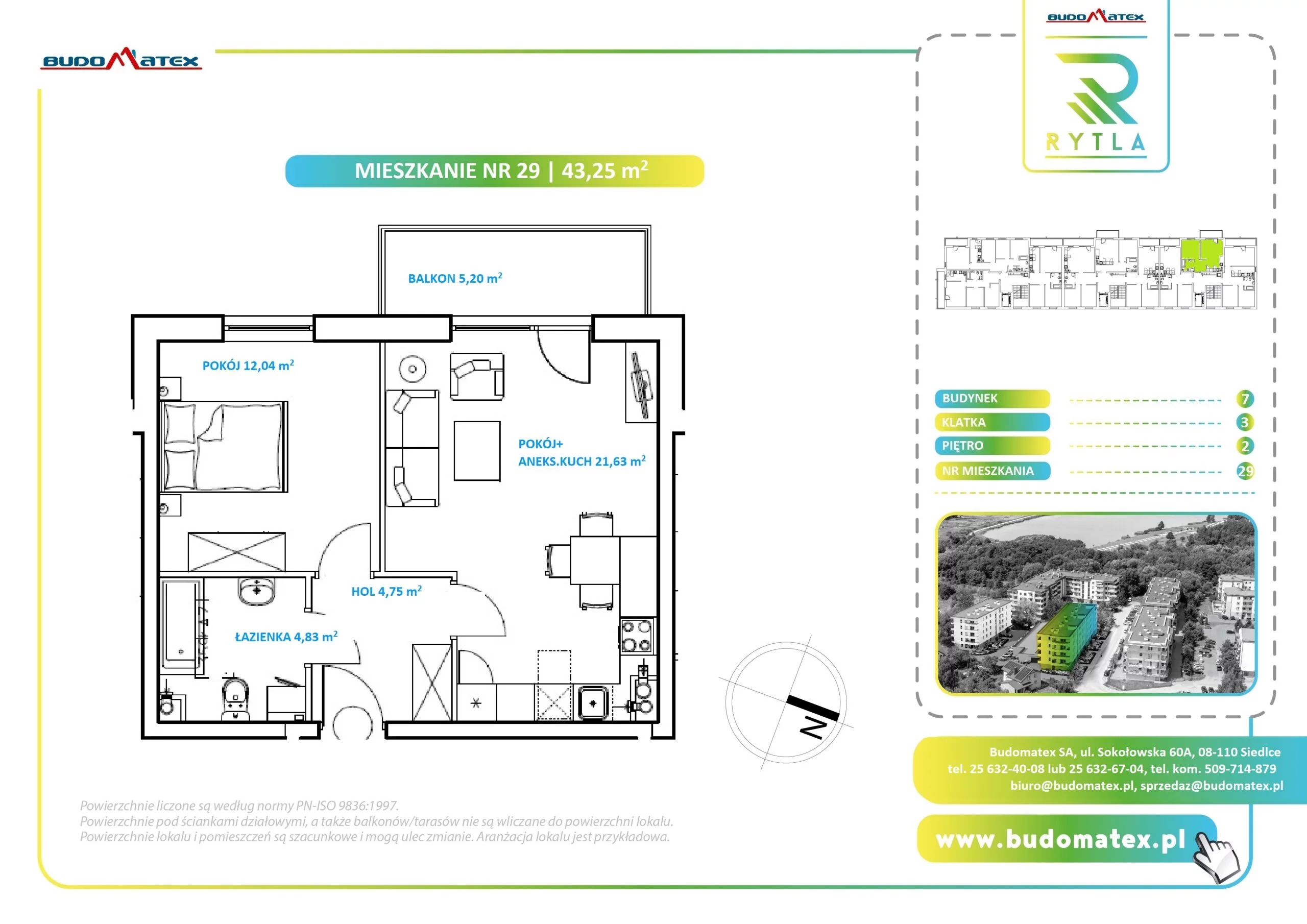 2 pokoje, mieszkanie 43,25 m², piętro 2, oferta nr R7.29, SIEDLCE, Rytla, Siedlce, ul. Aleksandra Rytla