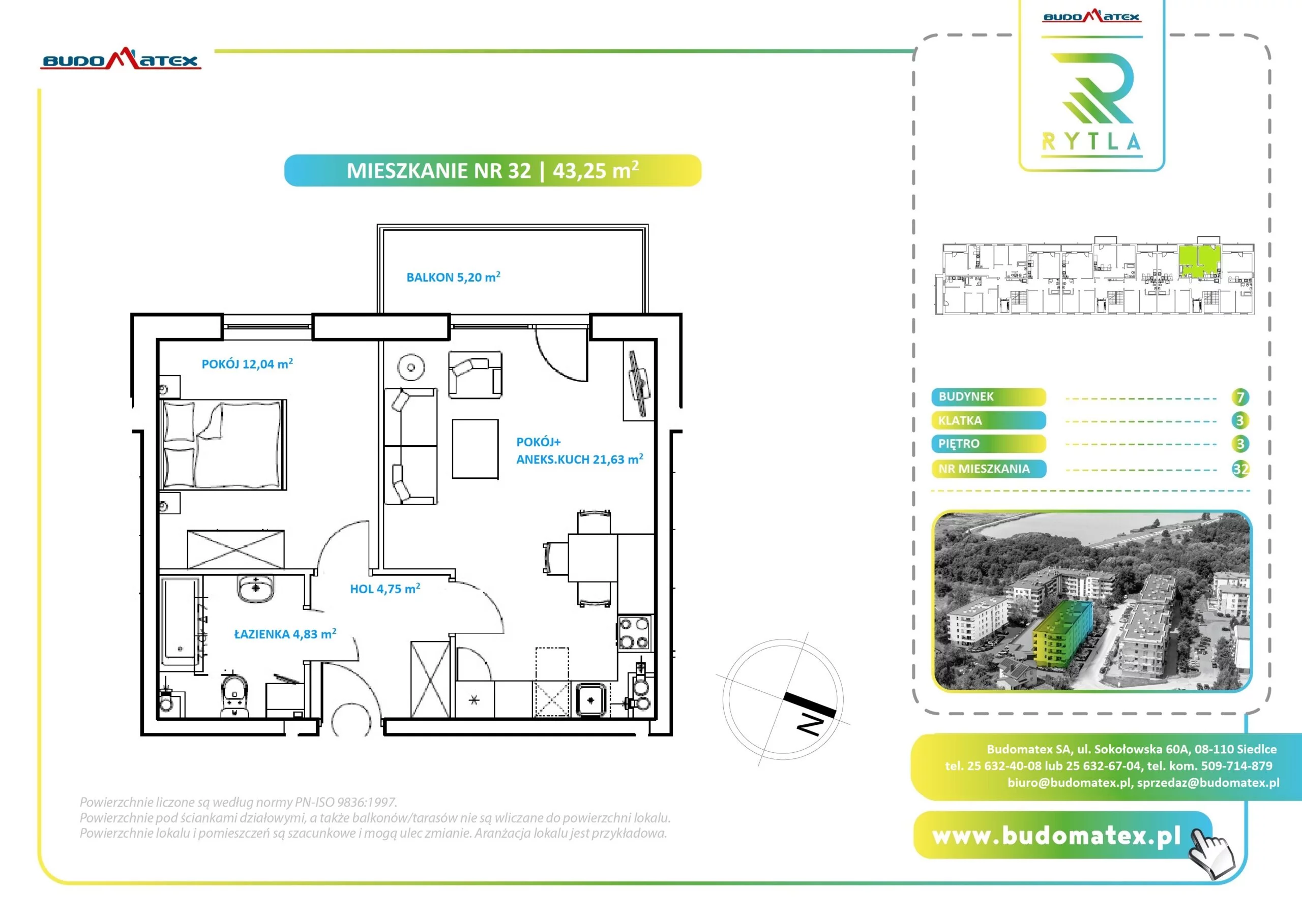2 pokoje, mieszkanie 43,25 m², piętro 3, oferta nr R7.32, SIEDLCE, Rytla, Siedlce, ul. Aleksandra Rytla