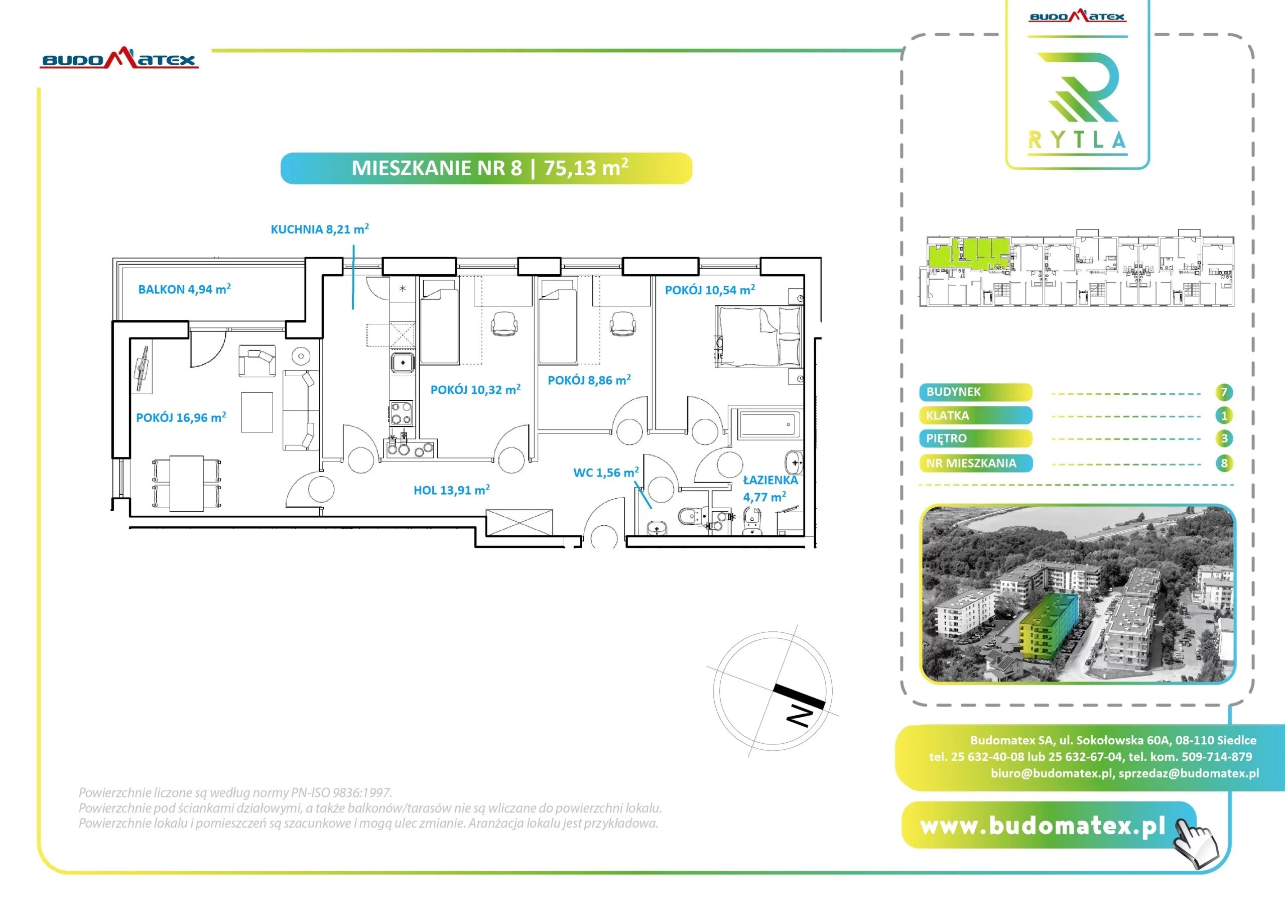4 pokoje, mieszkanie 75,13 m², piętro 3, oferta nr R7.8, Osiedle Rytla, Siedlce, ul. Aleksandra Rytla
