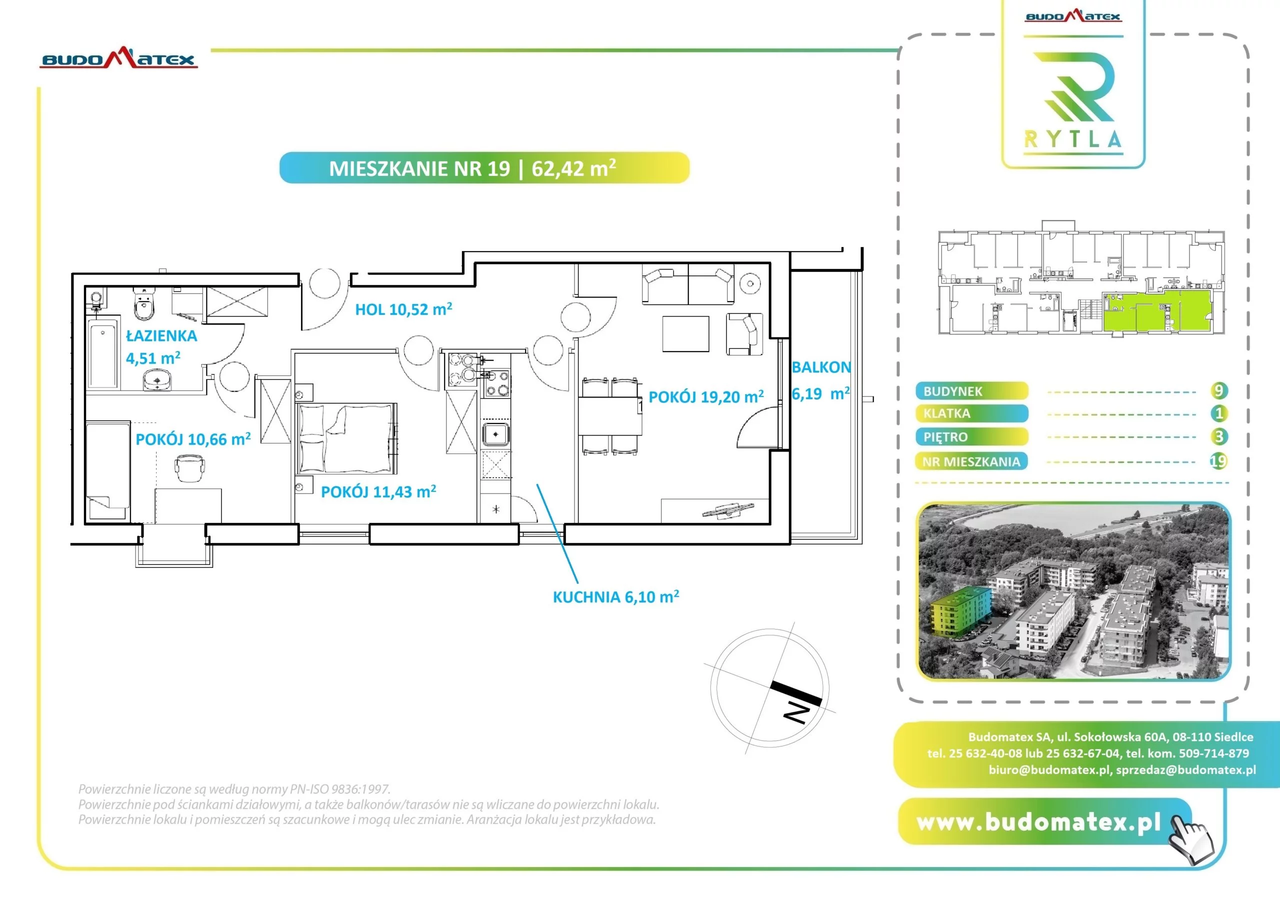 3 pokoje, mieszkanie 62,42 m², piętro 3, oferta nr R9.19, Osiedle Rytla, Siedlce, ul. Aleksandra Rytla