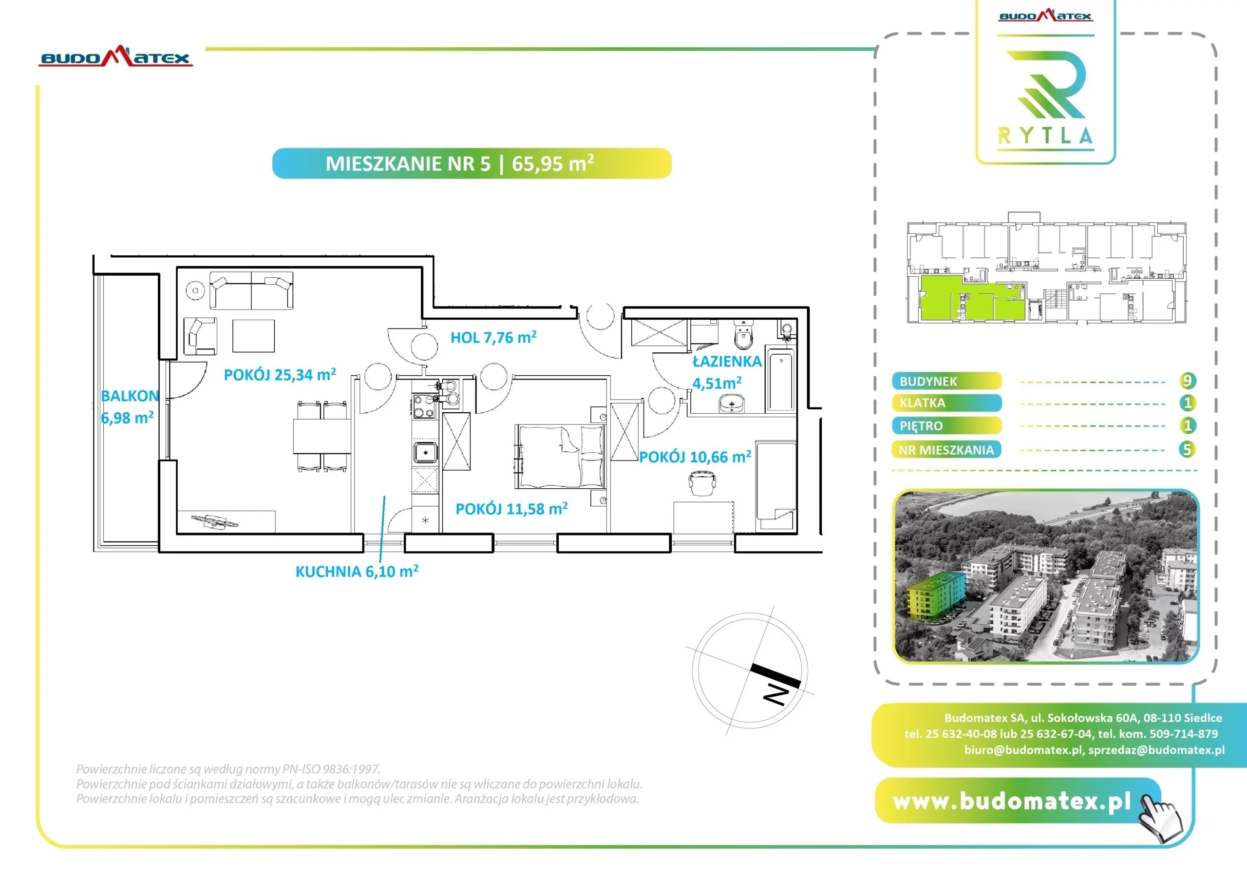 3 pokoje, mieszkanie 65,95 m², piętro 1, oferta nr R9.5, Osiedle Rytla, Siedlce, ul. Aleksandra Rytla