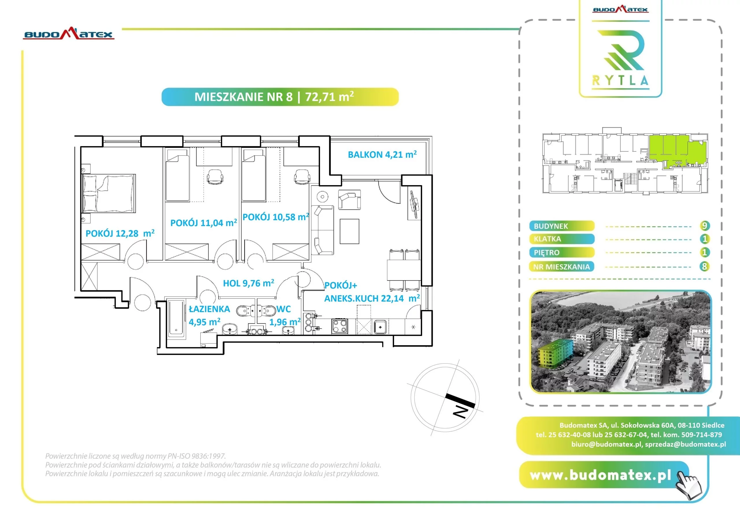 4 pokoje, mieszkanie 72,71 m², piętro 1, oferta nr R9.8, Osiedle Rytla, Siedlce, ul. Aleksandra Rytla