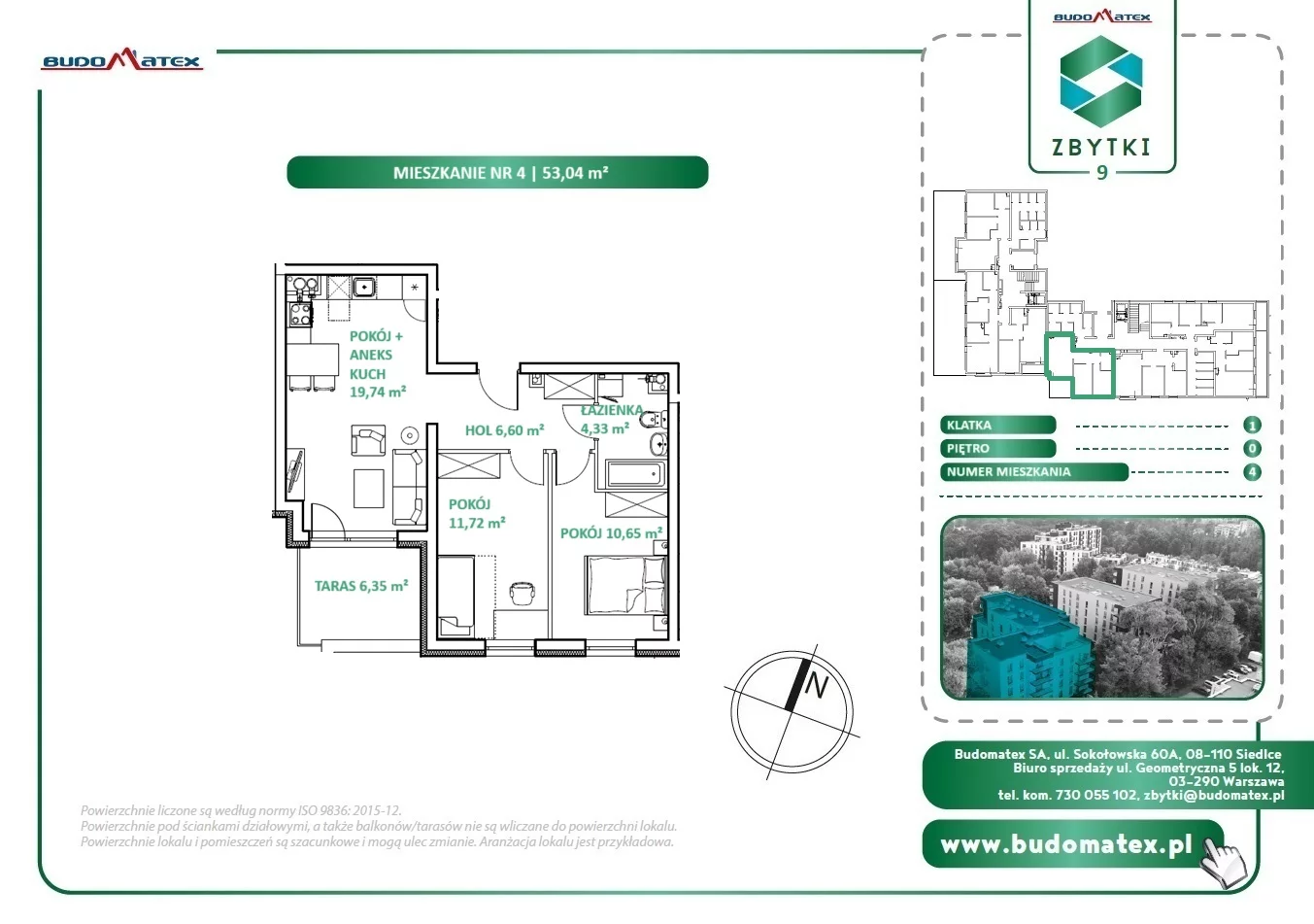 3 pokoje, mieszkanie 53,04 m², parter, oferta nr Z9.04, Osiedle Zbytki, Warszawa, Białołęka, Nowodwory, ul. Zbytki 9