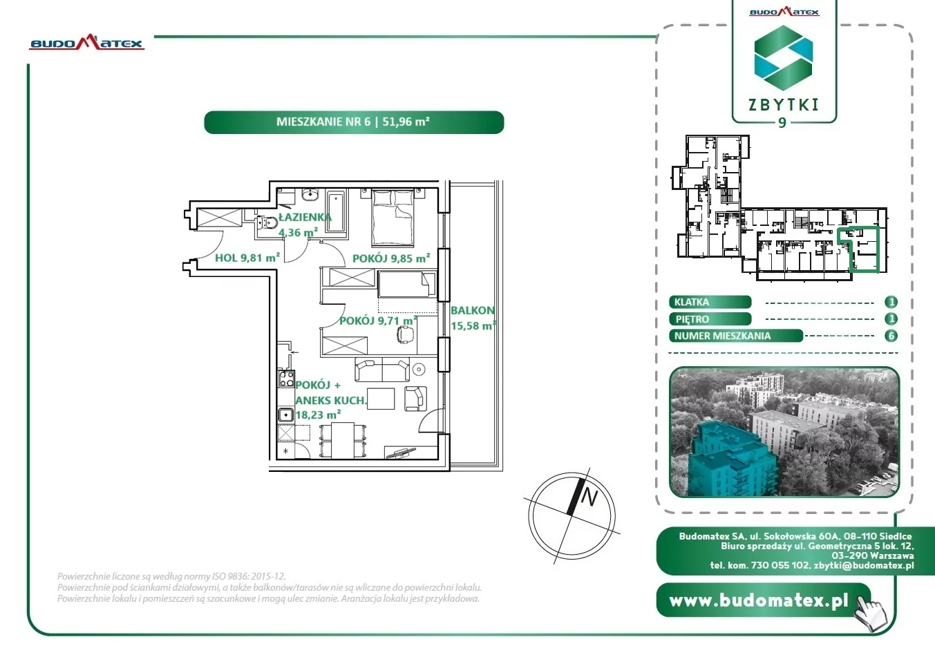 3 pokoje, mieszkanie 51,96 m², piętro 1, oferta nr Z9.06, Osiedle Zbytki, Warszawa, Białołęka, Nowodwory, ul. Zbytki 9