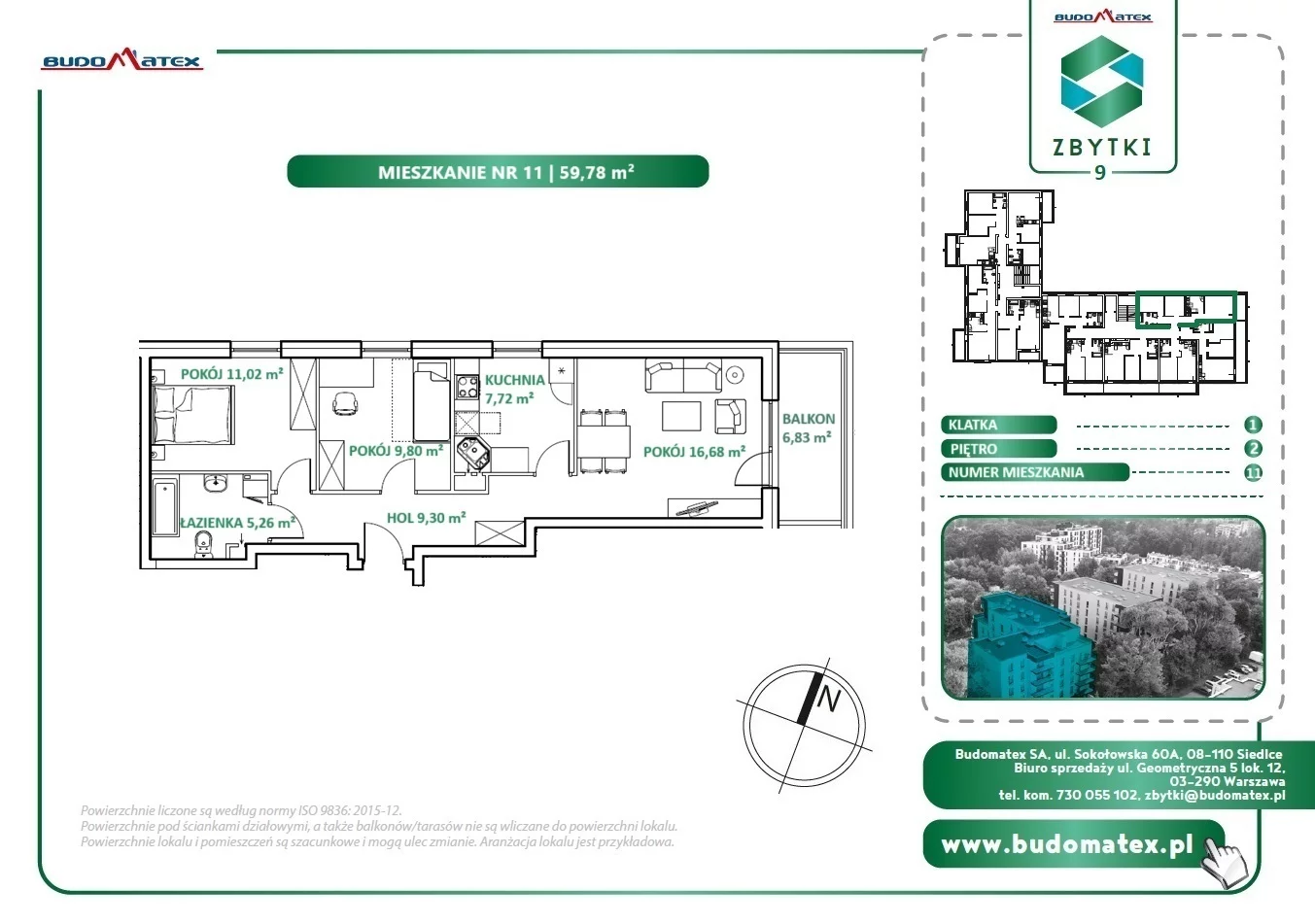 3 pokoje, mieszkanie 59,78 m², piętro 2, oferta nr Z9.11, Osiedle Zbytki, Warszawa, Białołęka, Nowodwory, ul. Zbytki 9