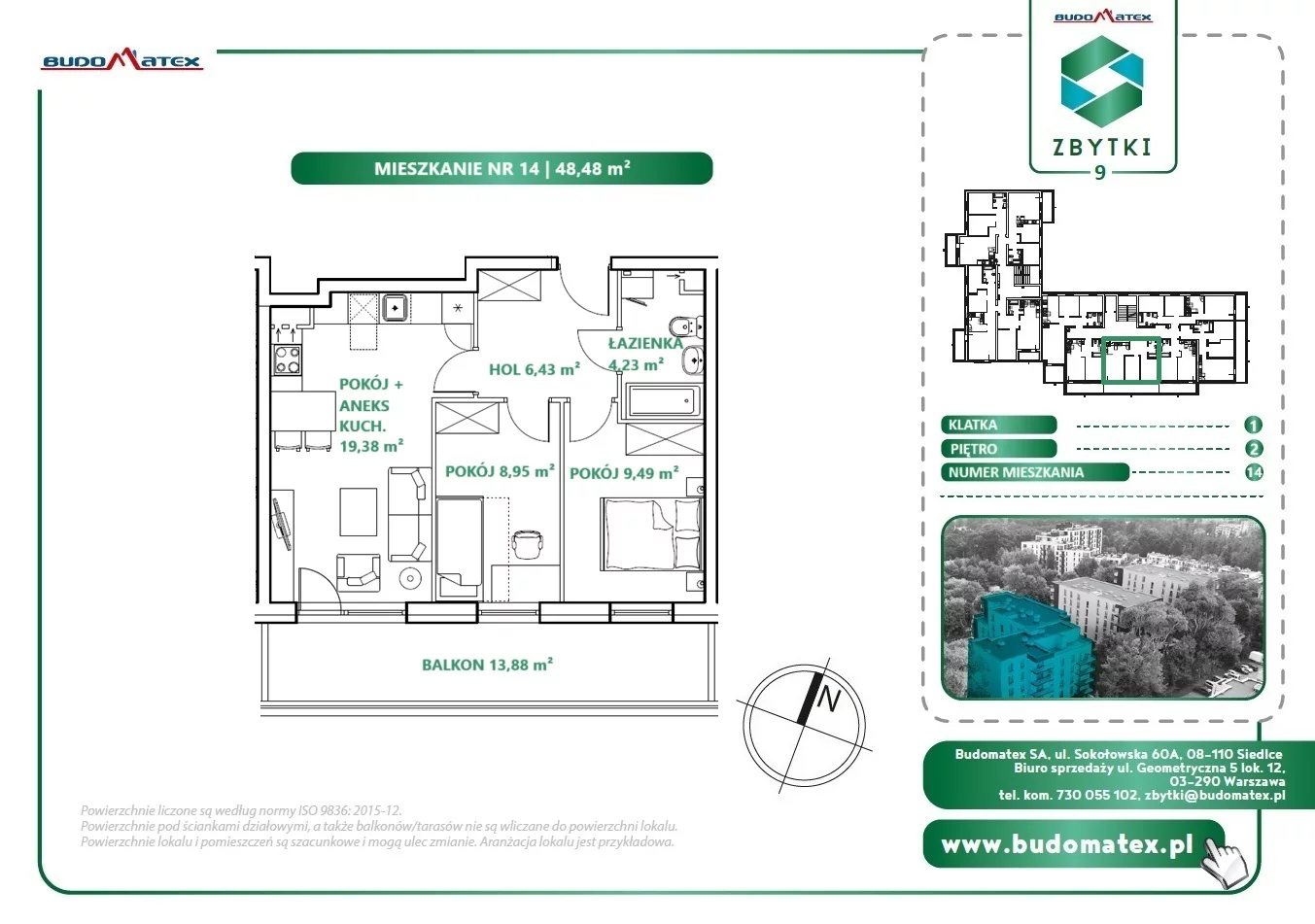3 pokoje, mieszkanie 48,48 m², piętro 2, oferta nr Z9.14, Osiedle Zbytki, Warszawa, Białołęka, Nowodwory, ul. Zbytki 9