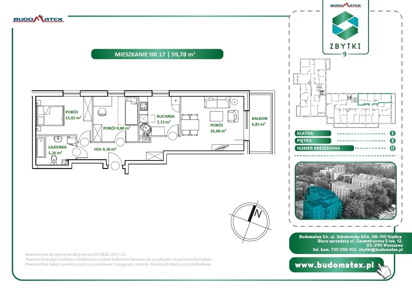 3 pokoje, mieszkanie 59,78 m², piętro 3, oferta nr Z9.17, Osiedle Zbytki, Warszawa, Białołęka, Nowodwory, ul. Zbytki 9