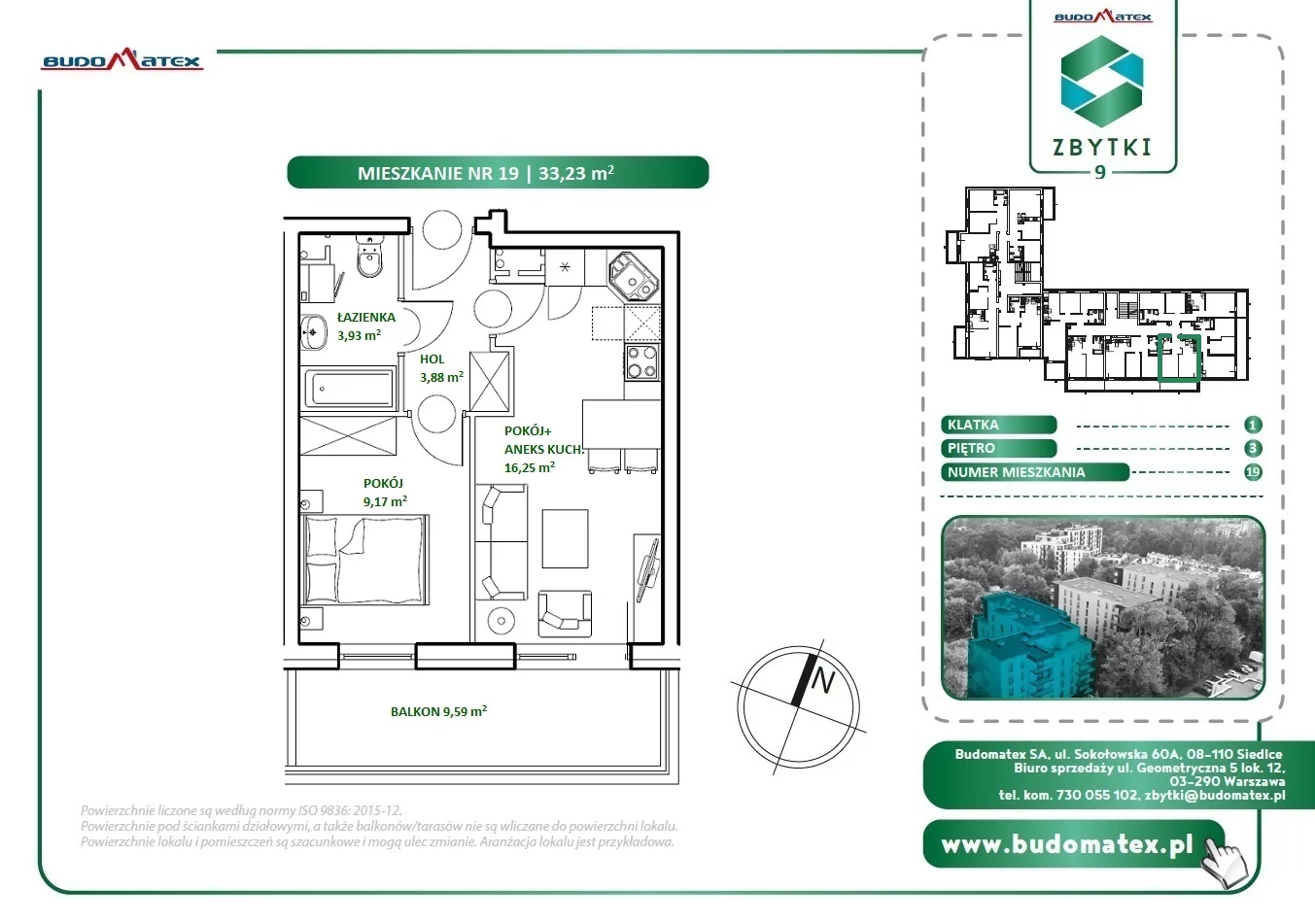 2 pokoje, mieszkanie 33,23 m², piętro 3, oferta nr Z9.19, Osiedle Zbytki, Warszawa, Białołęka, Nowodwory, ul. Zbytki 9