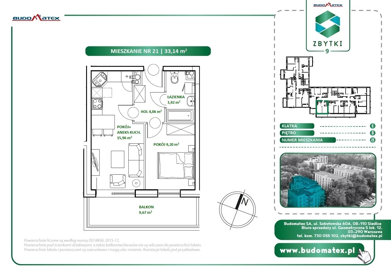 2 pokoje, mieszkanie 33,14 m², piętro 3, oferta nr Z9.21, Osiedle Zbytki, Warszawa, Białołęka, Nowodwory, ul. Zbytki 9