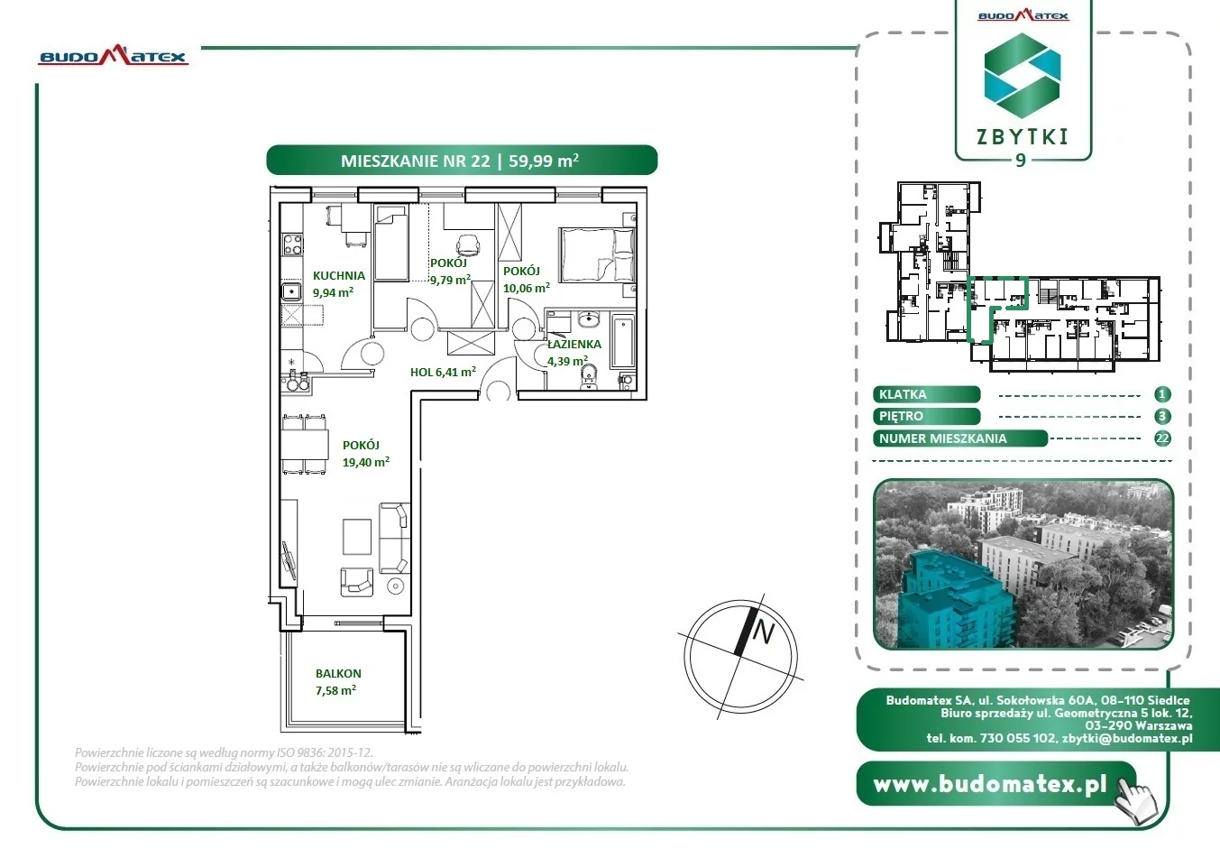 3 pokoje, mieszkanie 59,99 m², piętro 3, oferta nr Z9.22, Osiedle Zbytki, Warszawa, Białołęka, Nowodwory, ul. Zbytki 9