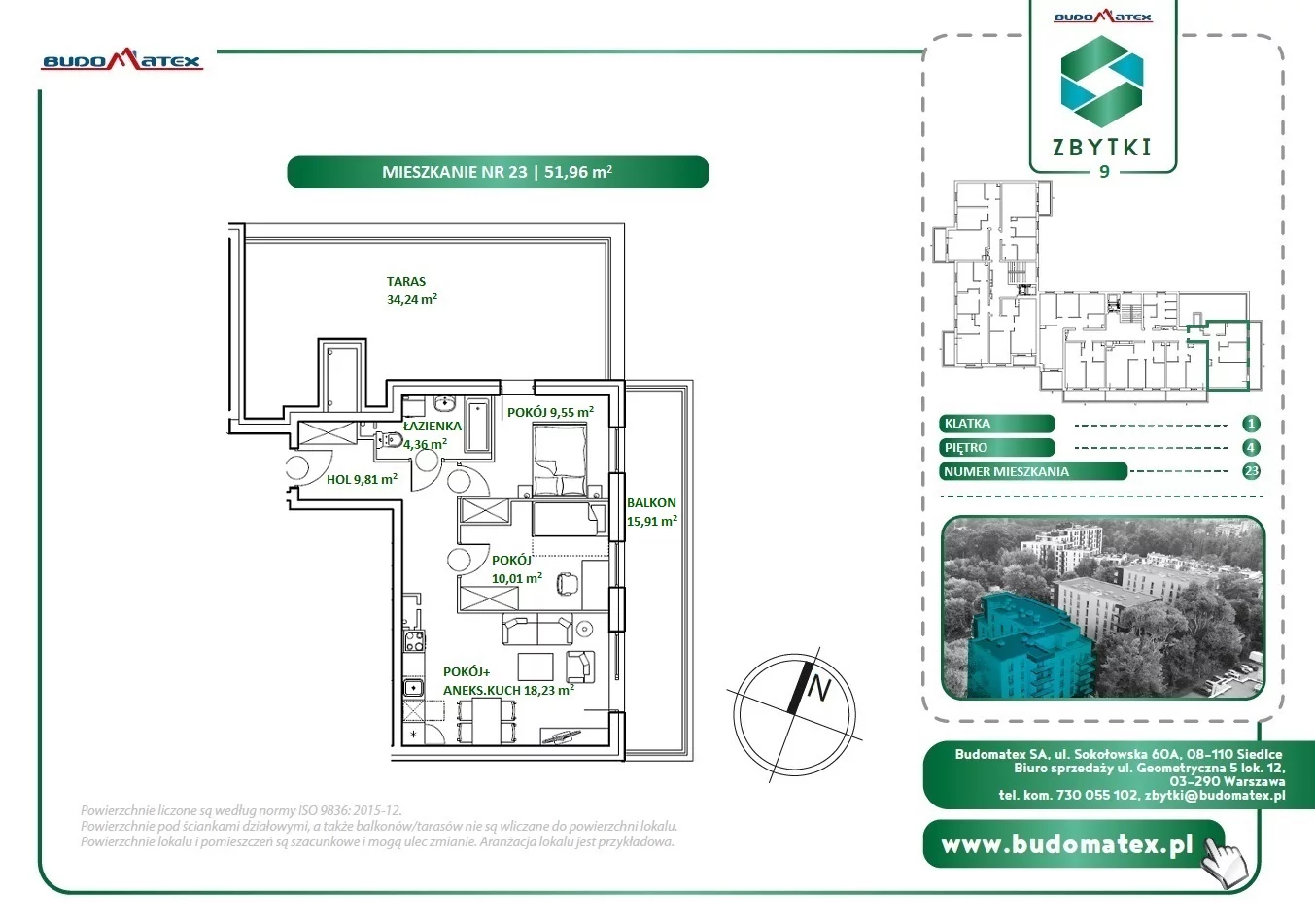 3 pokoje, mieszkanie 51,96 m², piętro 4, oferta nr Z9.23, Osiedle Zbytki, Warszawa, Białołęka, Nowodwory, ul. Zbytki 9