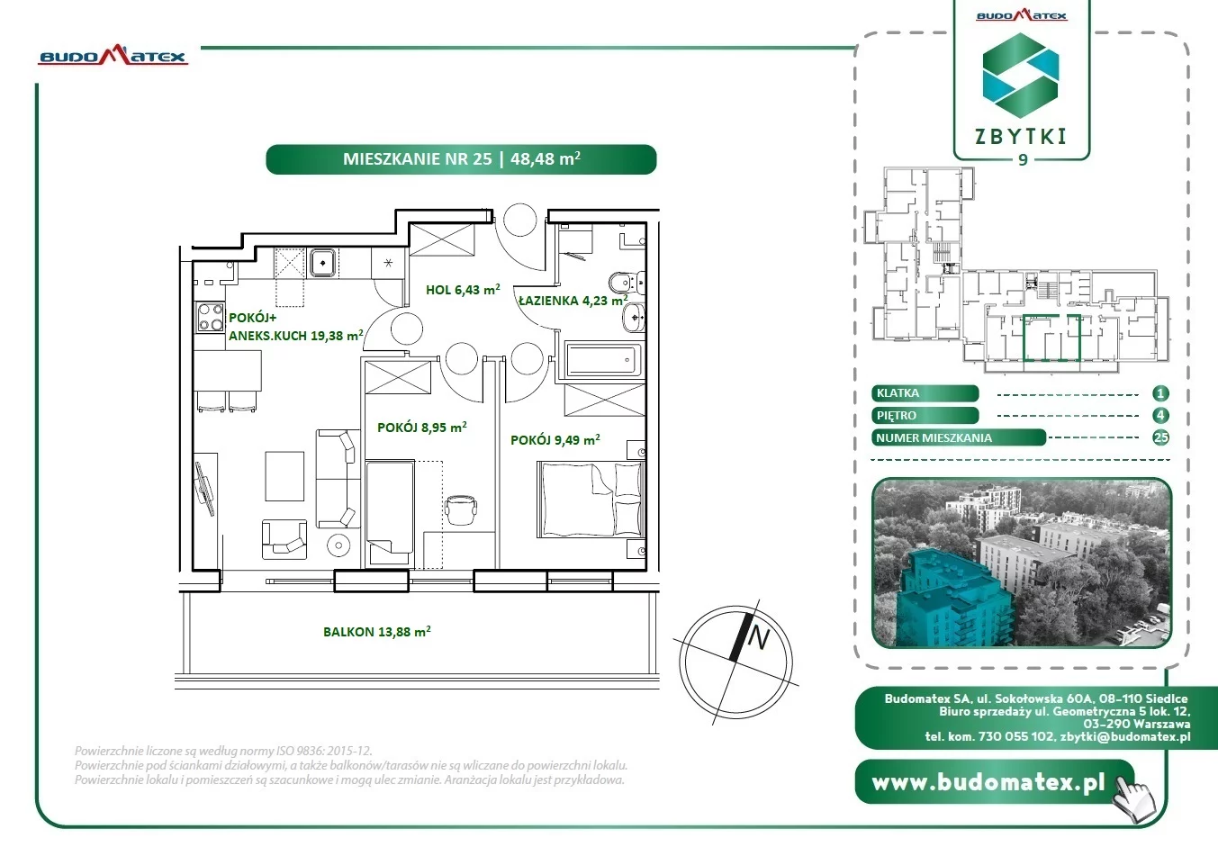 3 pokoje, mieszkanie 48,48 m², piętro 4, oferta nr Z9.25, Osiedle Zbytki, Warszawa, Białołęka, Nowodwory, ul. Zbytki 9