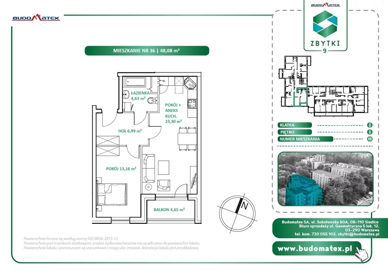 2 pokoje, mieszkanie 48,08 m², piętro 1, oferta nr Z9.36, Osiedle Zbytki, Warszawa, Białołęka, Nowodwory, ul. Zbytki 9