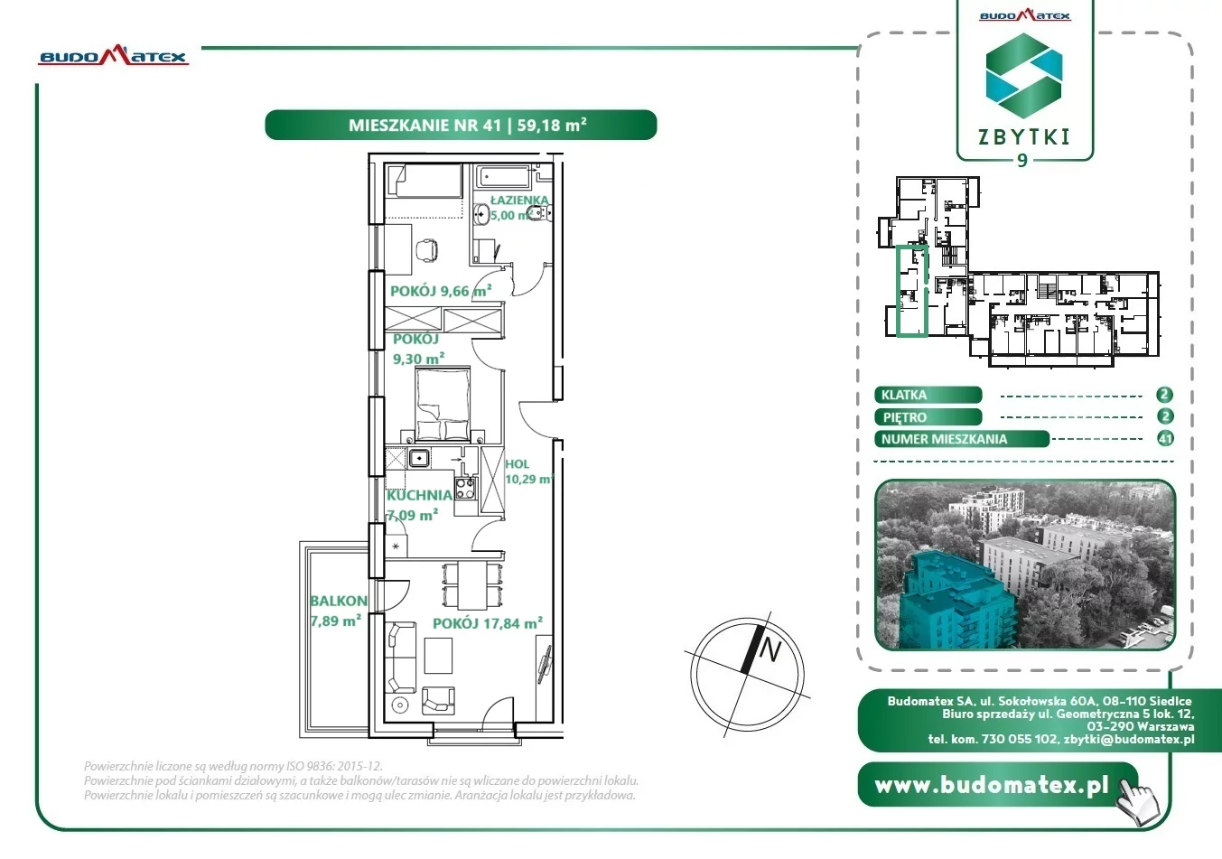3 pokoje, mieszkanie 59,18 m², piętro 2, oferta nr Z9.41, Osiedle Zbytki, Warszawa, Białołęka, Nowodwory, ul. Zbytki 9