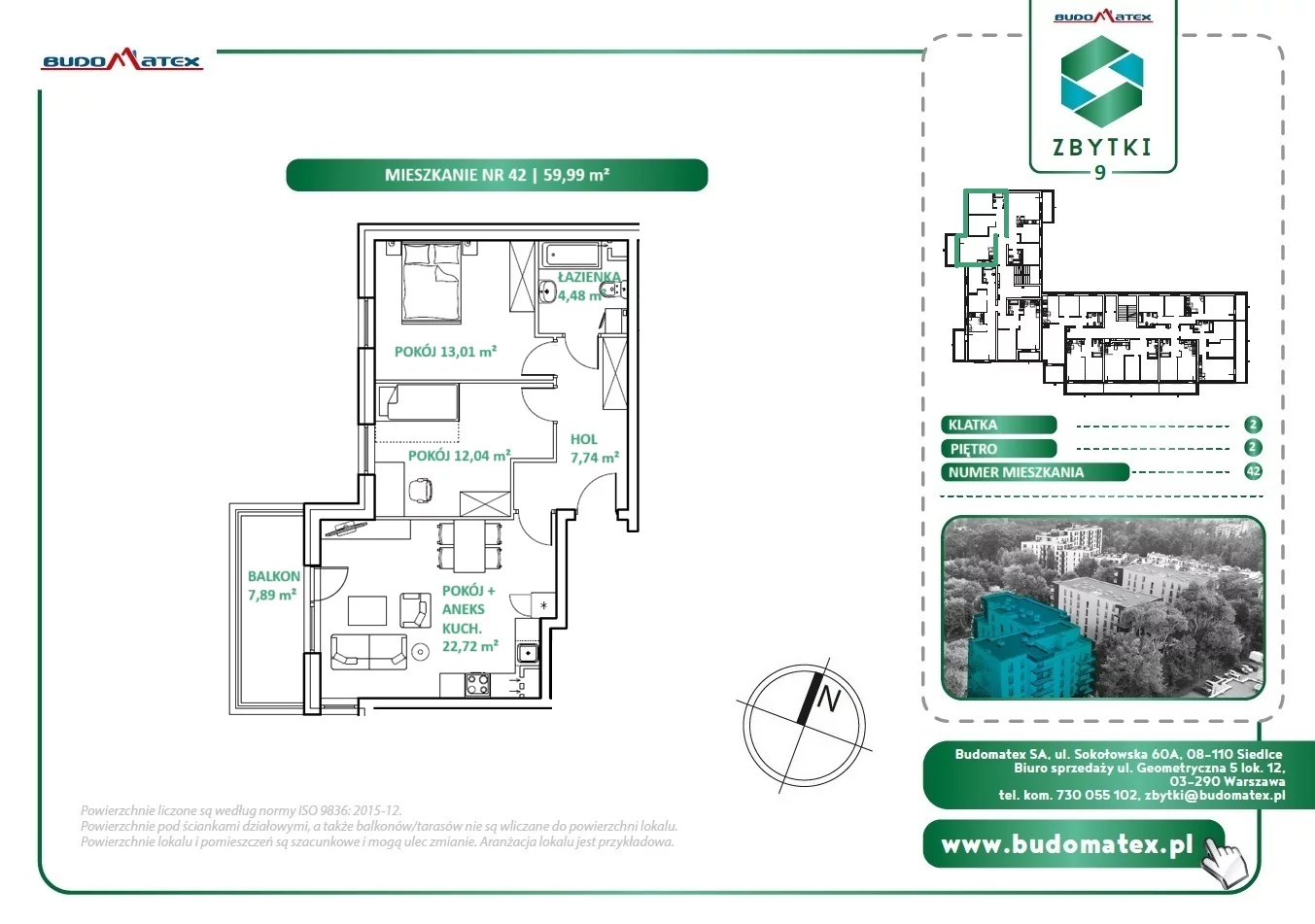 3 pokoje, mieszkanie 59,99 m², piętro 2, oferta nr Z9.42, Osiedle Zbytki, Warszawa, Białołęka, Nowodwory, ul. Zbytki 9