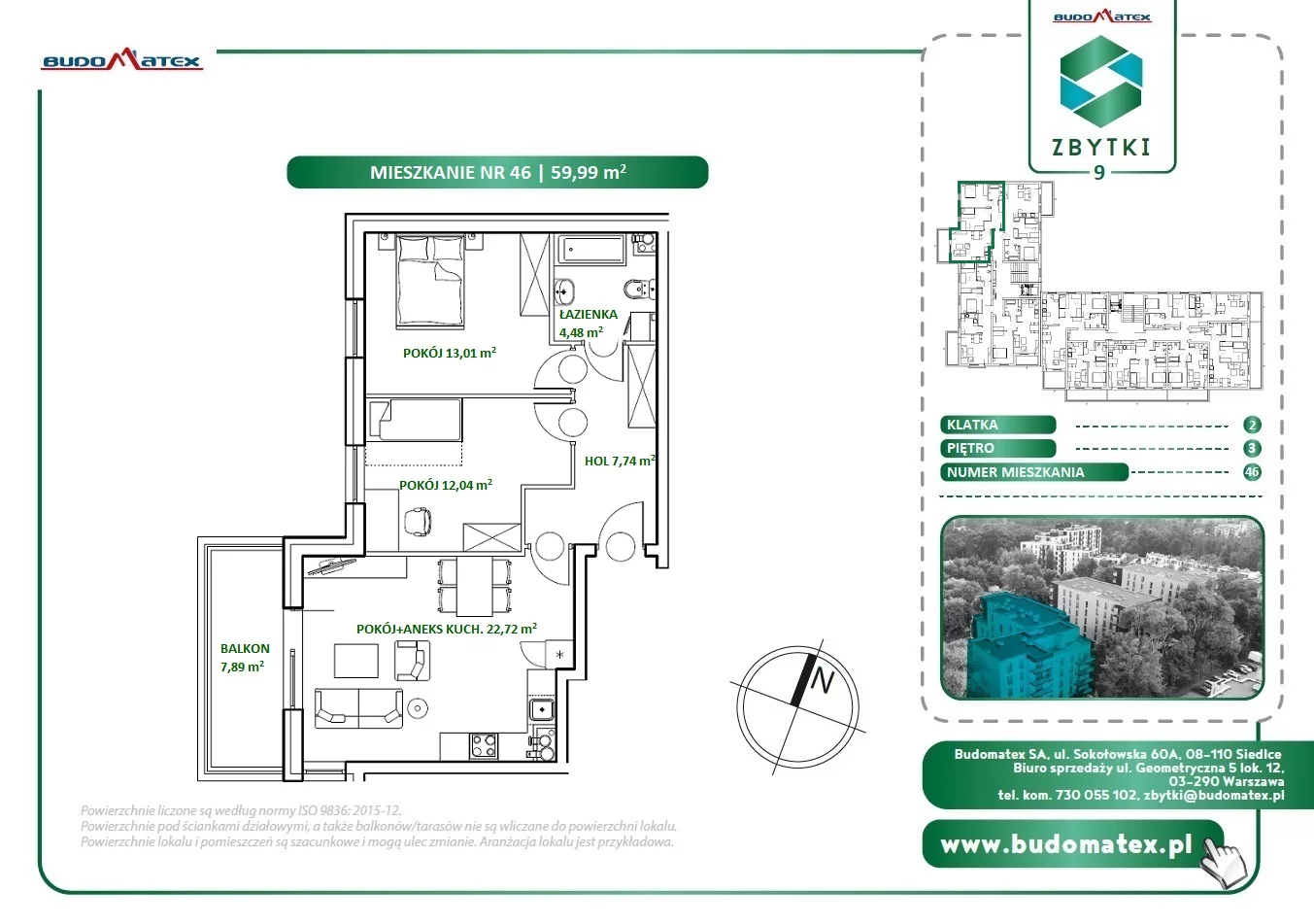 3 pokoje, mieszkanie 59,99 m², piętro 3, oferta nr Z9.46, Osiedle Zbytki, Warszawa, Białołęka, Nowodwory, ul. Zbytki 9