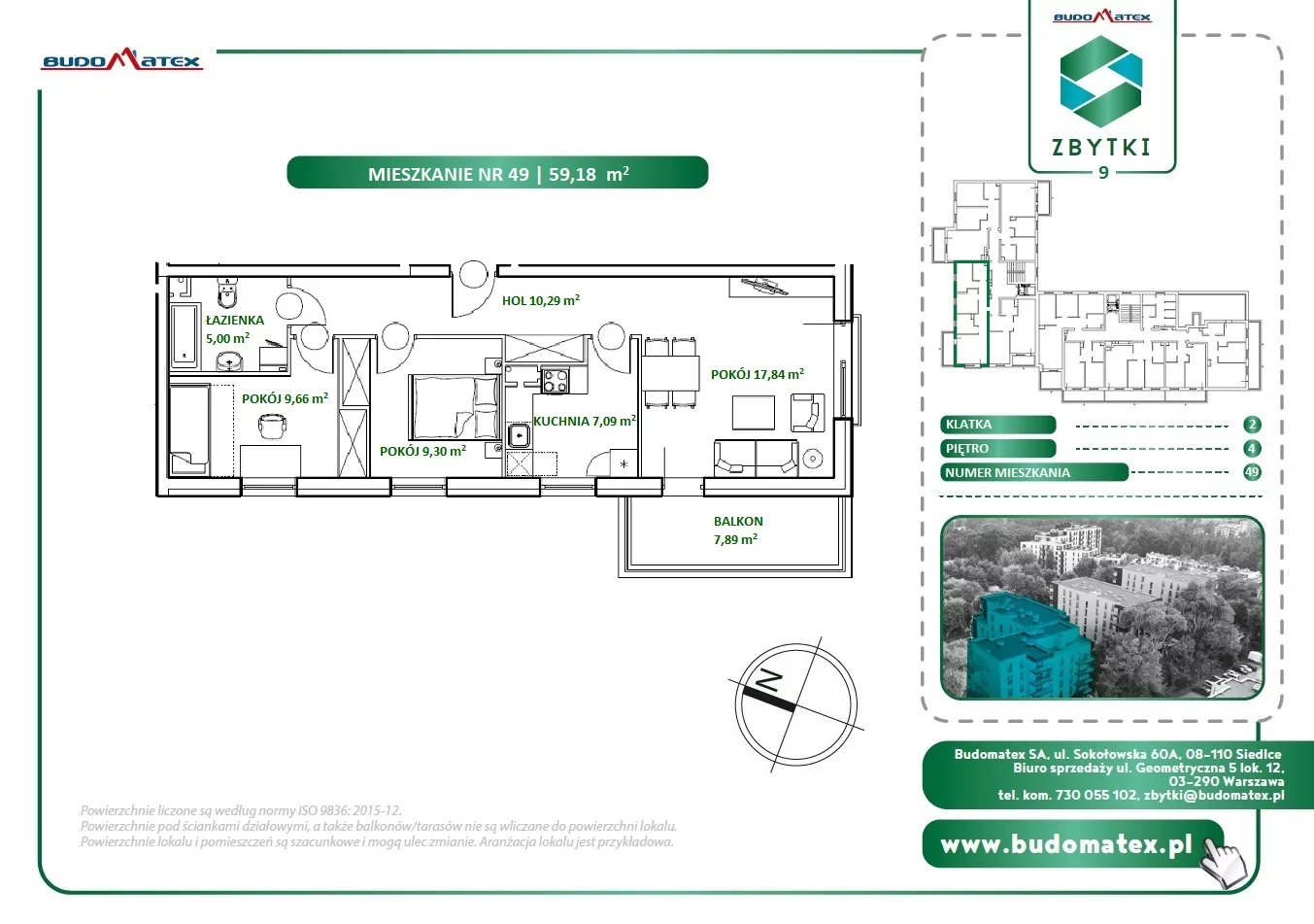 3 pokoje, mieszkanie 59,18 m², piętro 4, oferta nr Z9.49, Osiedle Zbytki, Warszawa, Białołęka, Nowodwory, ul. Zbytki 9