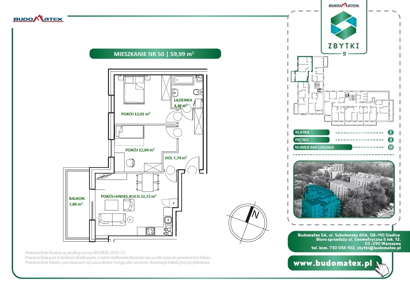 3 pokoje, mieszkanie 59,99 m², piętro 4, oferta nr Z9.50, Osiedle Zbytki, Warszawa, Białołęka, Nowodwory, ul. Zbytki 9