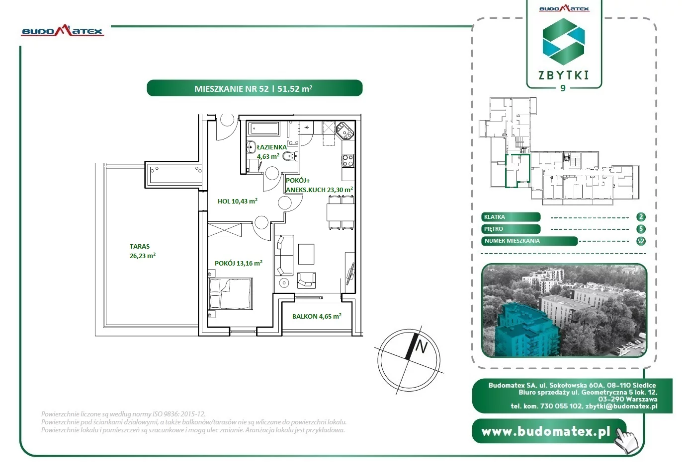 2 pokoje, mieszkanie 51,52 m², piętro 5, oferta nr Z9.52, Osiedle Zbytki, Warszawa, Białołęka, Nowodwory, ul. Zbytki 9