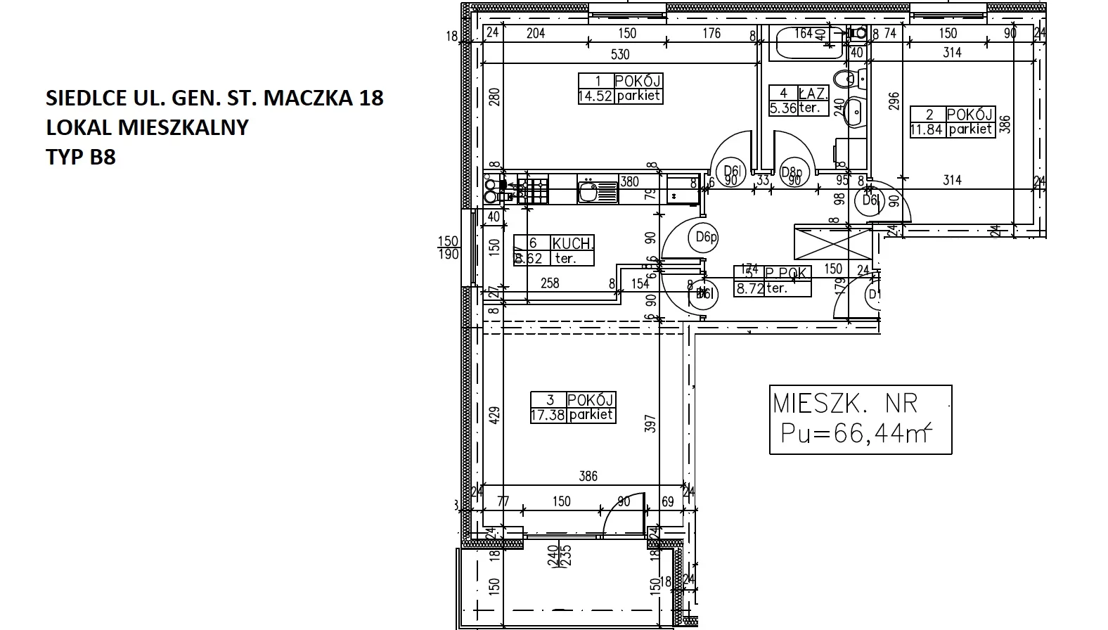 3 pokoje, mieszkanie 66,44 m², parter, oferta nr 20, SIEDLCE, Generała Maczka, Siedlce, Osiedle Roskosz, ul. Generała Maczka