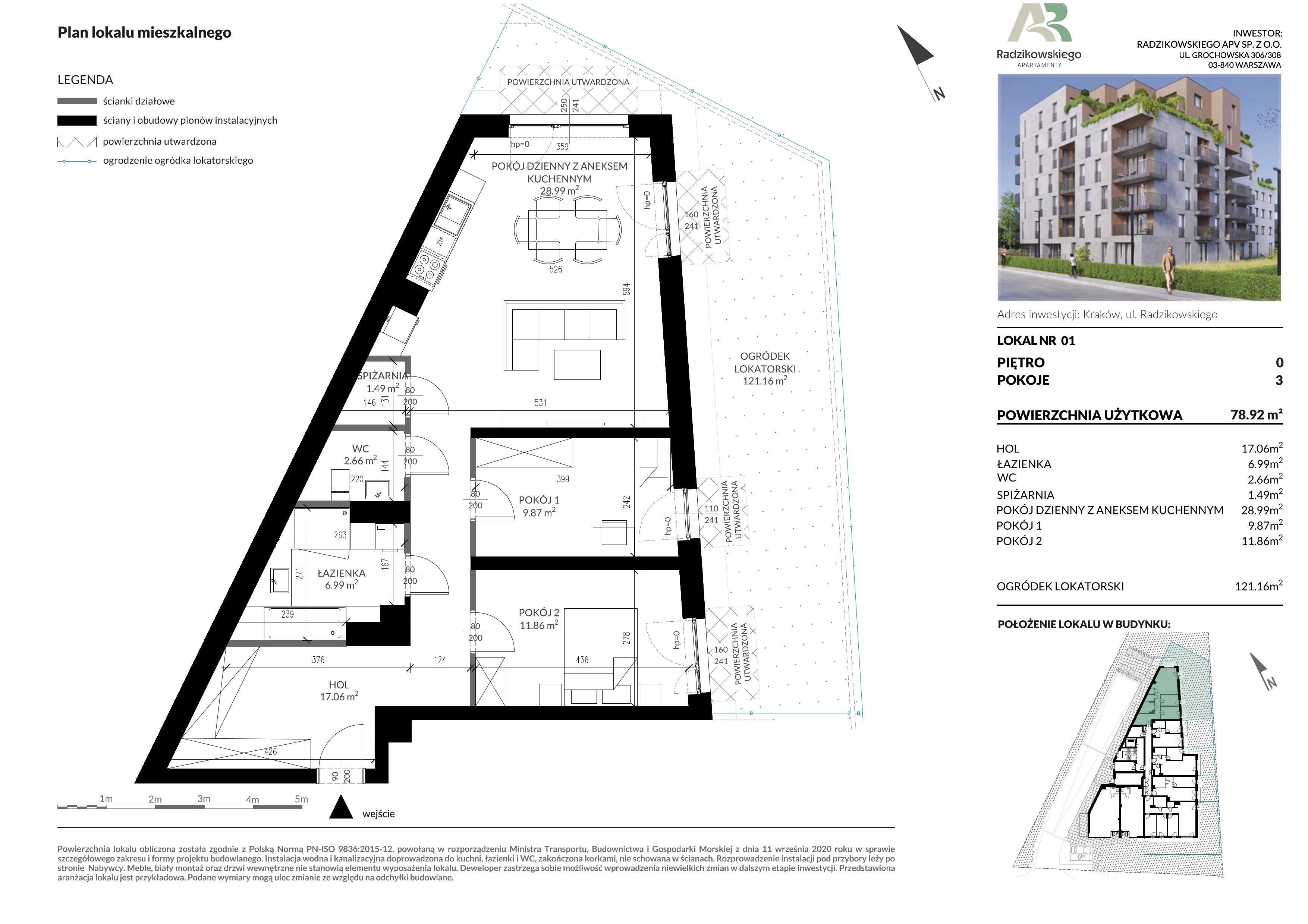 3 pokoje, mieszkanie 79,24 m², parter, oferta nr 1, Apartamenty Radzikowskiego, Kraków, Prądnik Biały, Azory, ul. Radzikowskiego