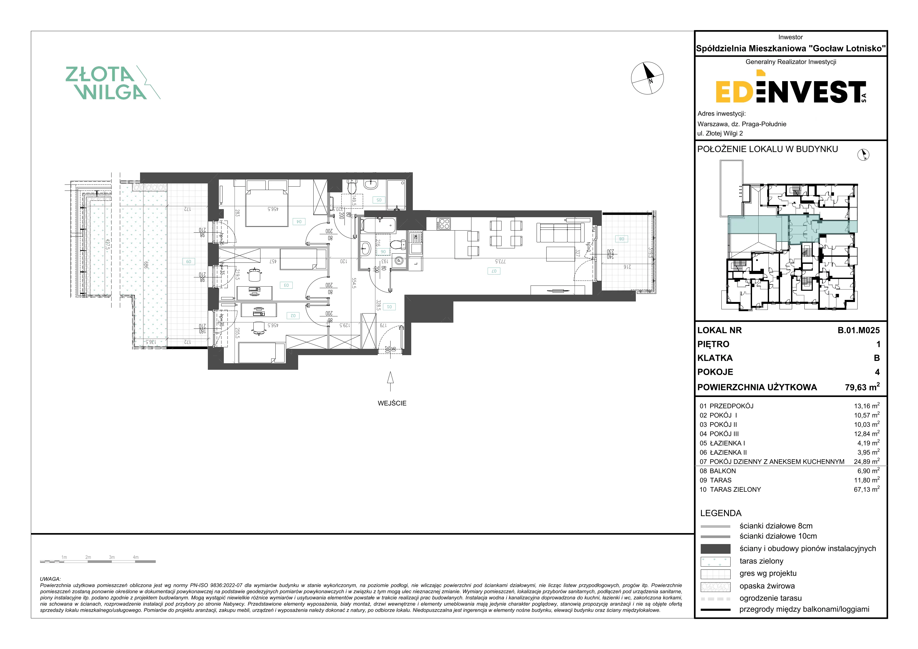 4 pokoje, mieszkanie 79,63 m², piętro 1, oferta nr B.01.M025, Złota Wilga, Warszawa, Praga Południe, Gocław, ul. Złotej Wilgi 2