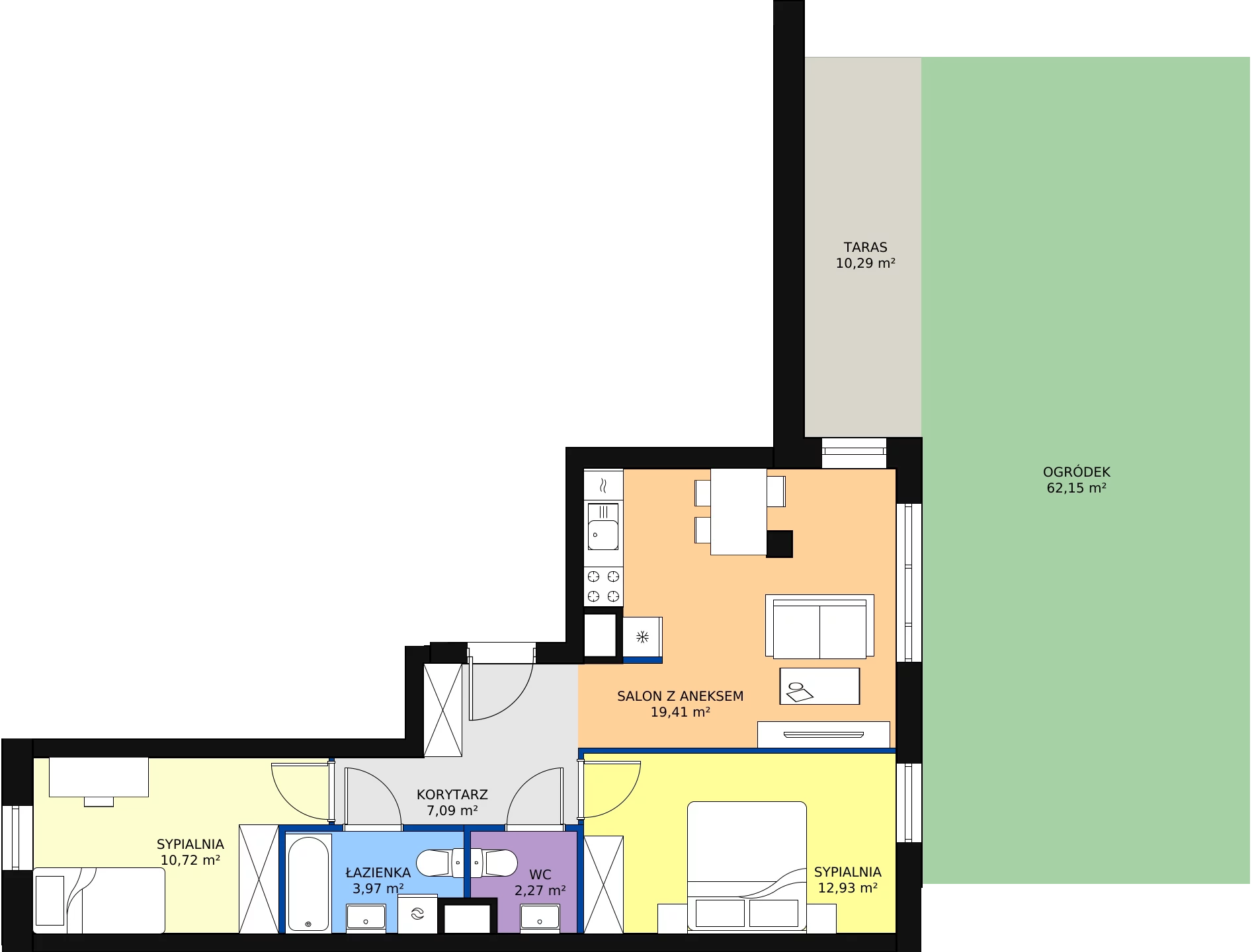 Zalety mieszkania 56.39 m², A.01.M001