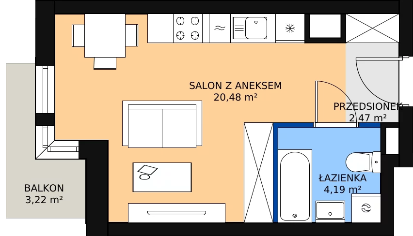 Zalety mieszkania 27.14 m², A.01.M002