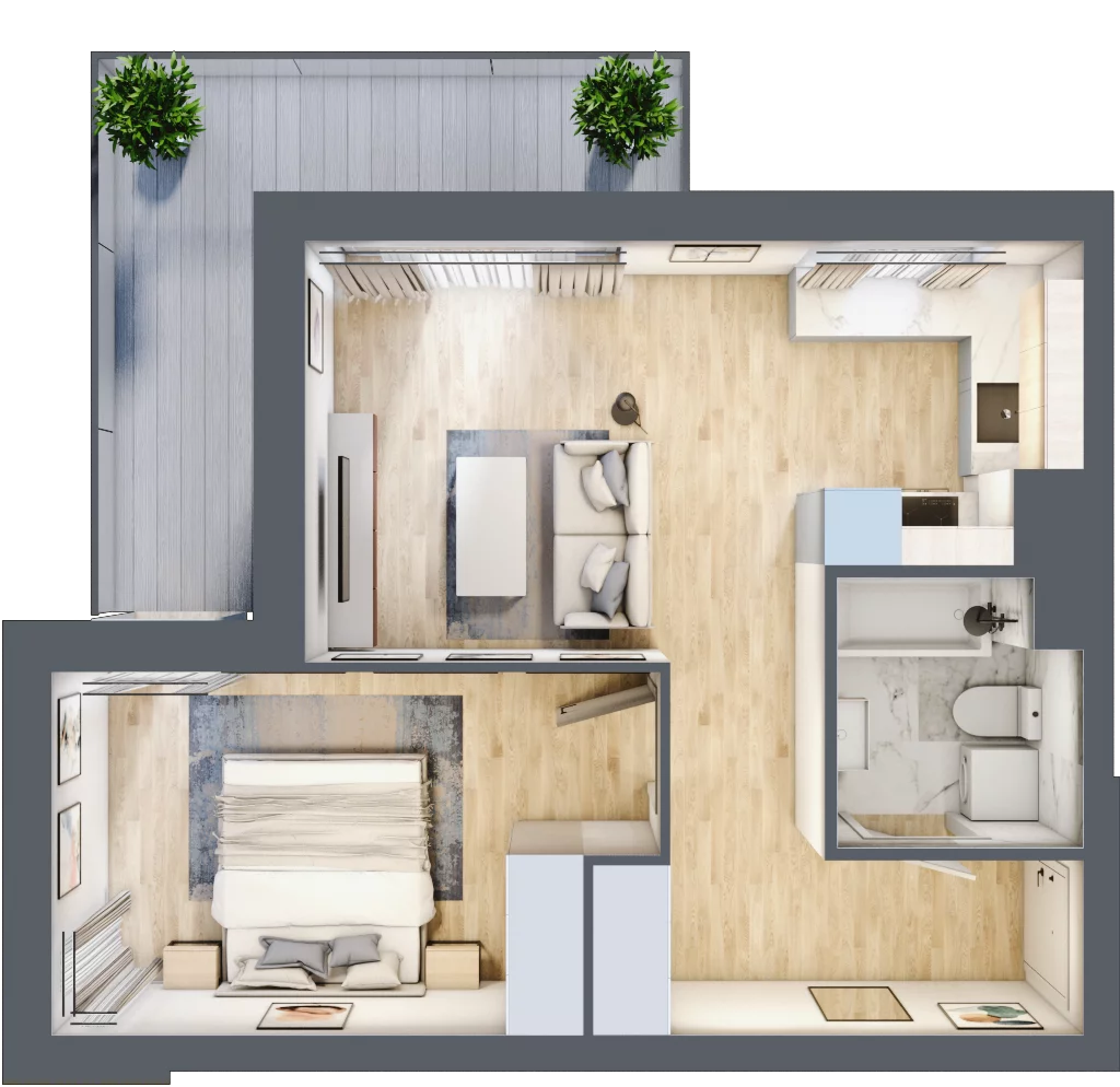 2 pokoje, mieszkanie 41,34 m², piętro 1, oferta nr A.01.M003, Złota Wilga, Warszawa, Praga Południe, Gocław, ul. Złotej Wilgi 2