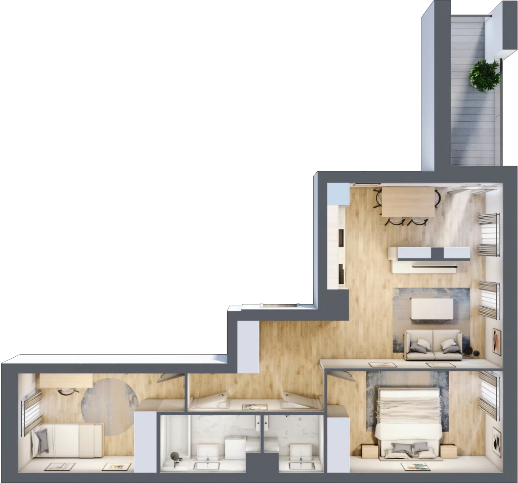 3 pokoje, mieszkanie 60,23 m², piętro 3, oferta nr A.03.M007, Złota Wilga, Warszawa, Praga Południe, Gocław, ul. Złotej Wilgi 2