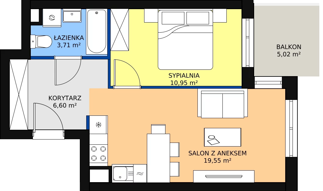 Zalety mieszkania 40.81 m², B.01.M027