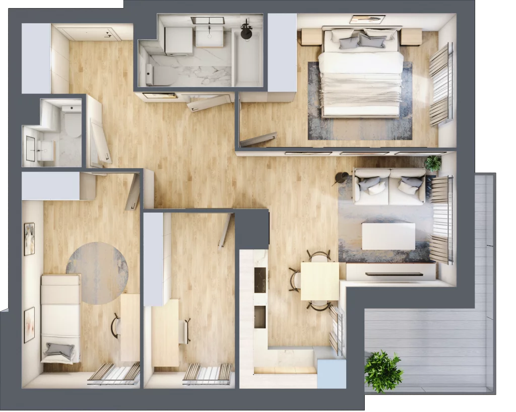 4 pokoje, mieszkanie 61,95 m², piętro 1, oferta nr B.01.M028, Złota Wilga, Warszawa, Praga Południe, Gocław, ul. Złotej Wilgi 2