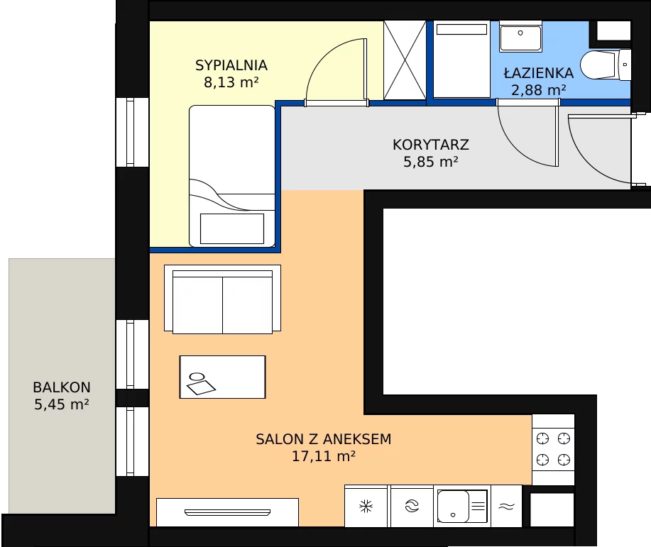 Zalety mieszkania 33.97 m², B.01.M029