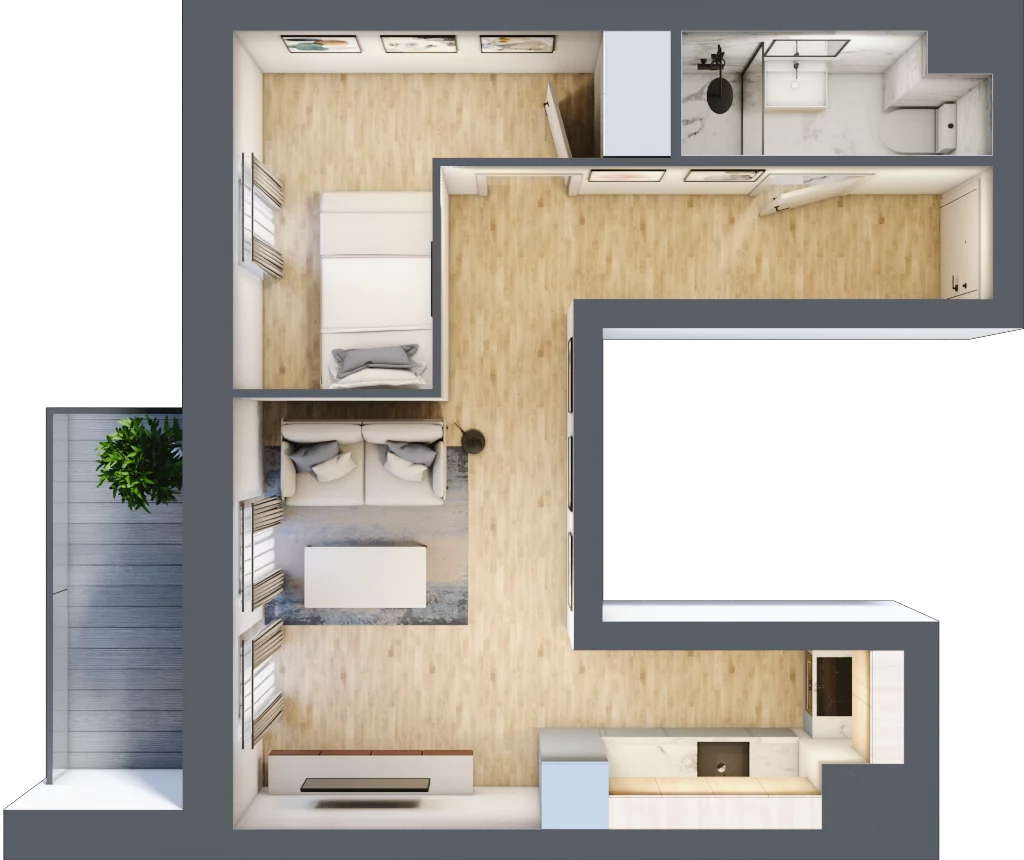 2 pokoje, mieszkanie 33,97 m², piętro 1, oferta nr B.01.M029, Złota Wilga, Warszawa, Praga Południe, Gocław, ul. Złotej Wilgi 2