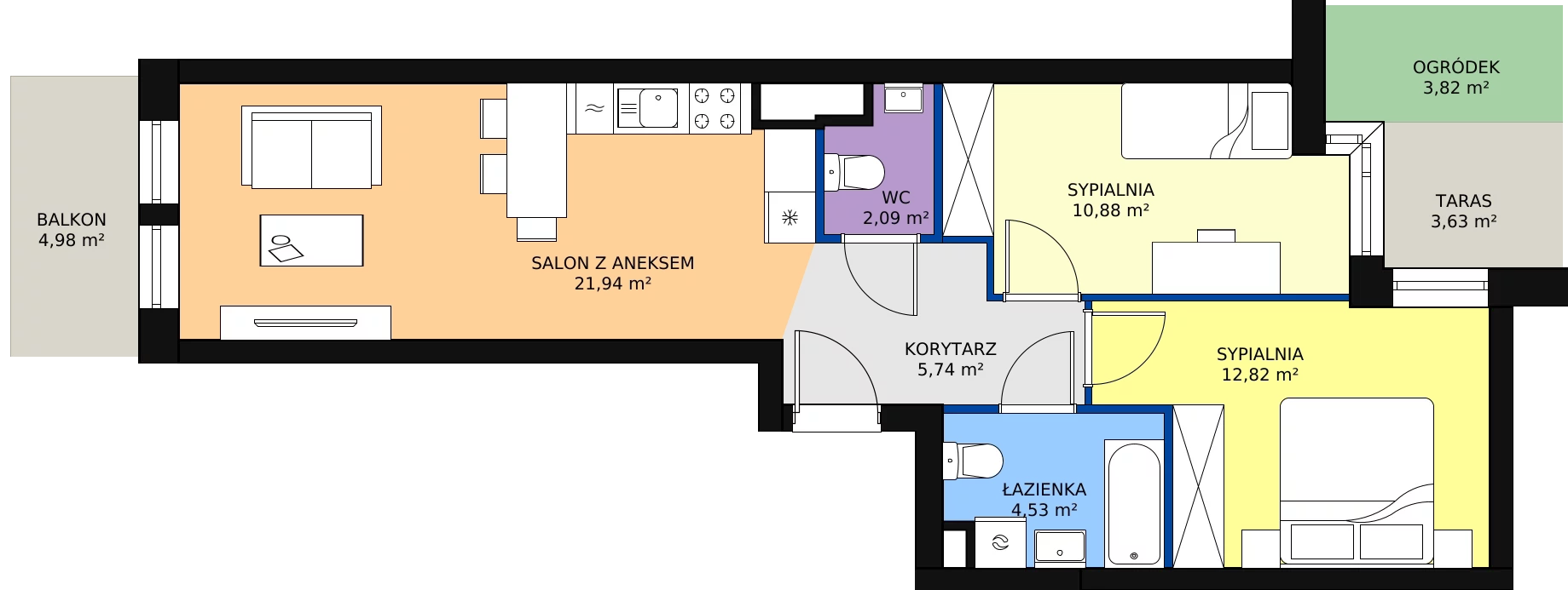 Zalety mieszkania 58 m², B.01.M030