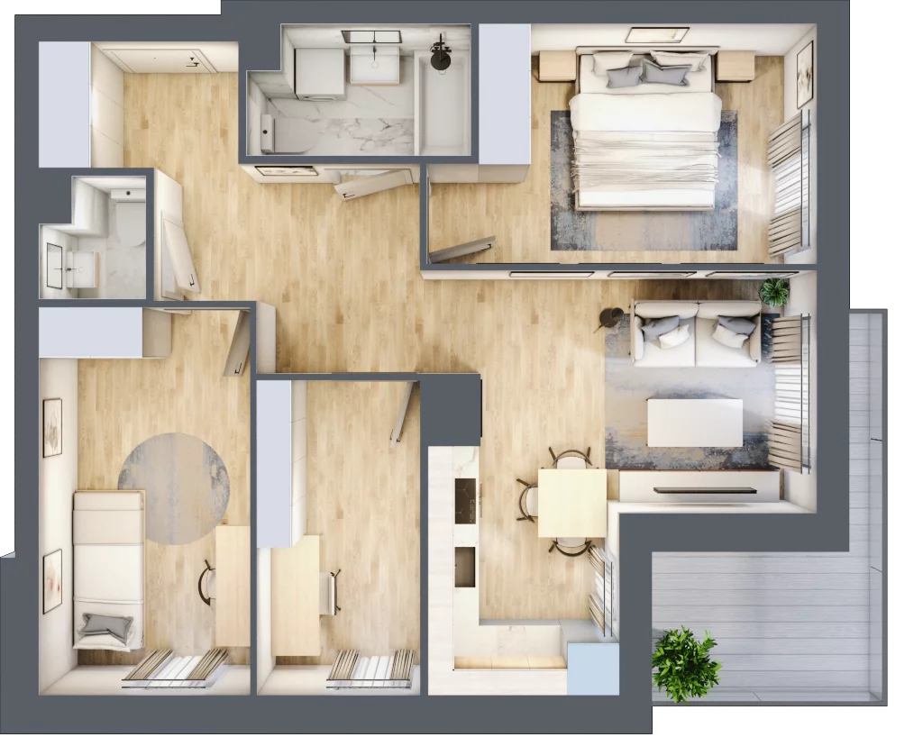 4 pokoje, mieszkanie 61,95 m², piętro 2, oferta nr B.02.M034, Złota Wilga, Warszawa, Praga Południe, Gocław, ul. Złotej Wilgi 2