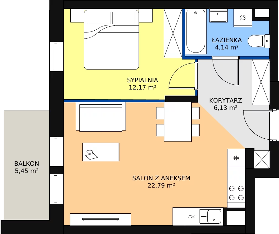 Zalety mieszkania 45.23 m², B.03.M041