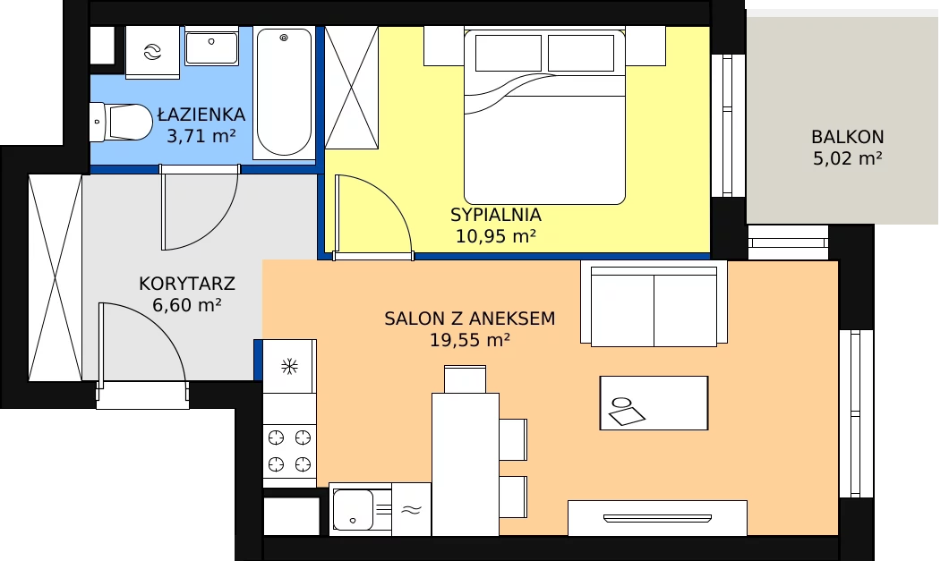 Zalety mieszkania 40.81 m², B.04.M045