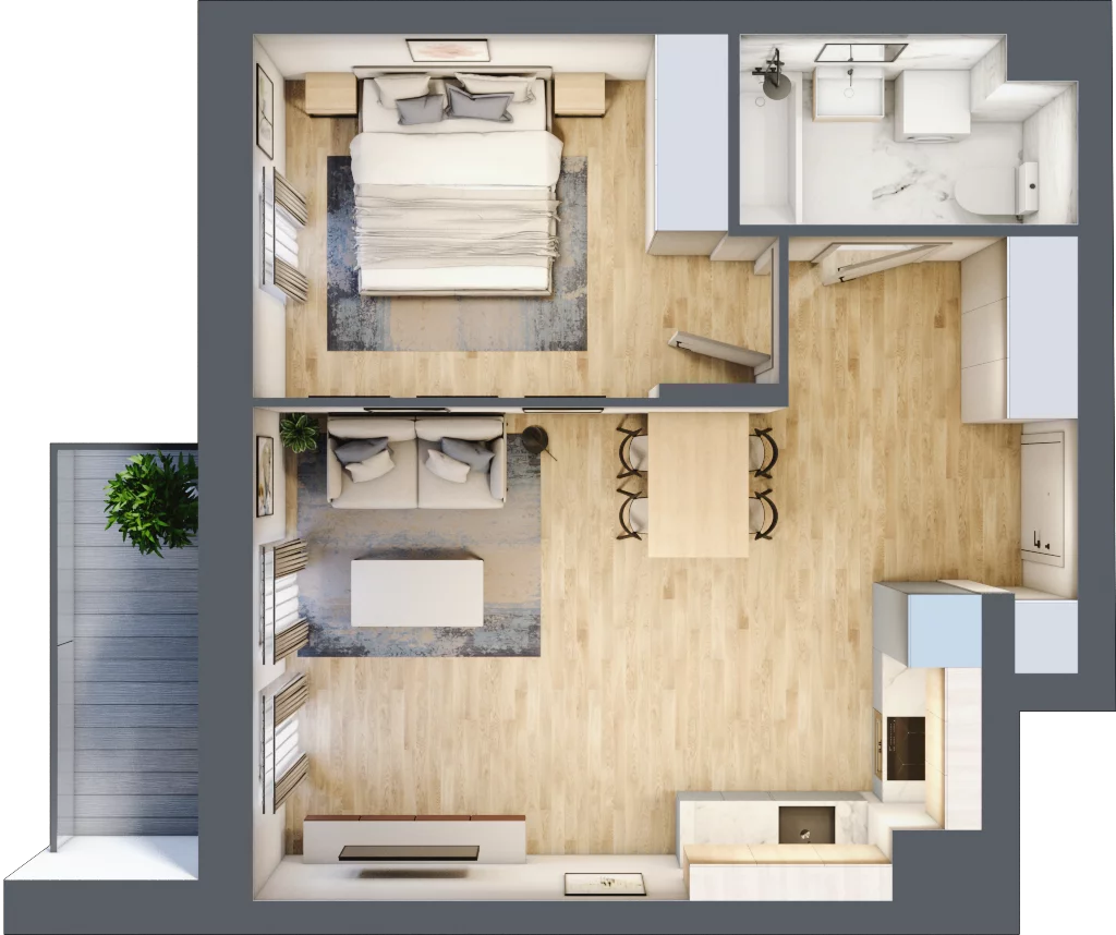 2 pokoje, mieszkanie 45,23 m², piętro 4, oferta nr B.04.M047, Złota Wilga, Warszawa, Praga Południe, Gocław, ul. Złotej Wilgi 2