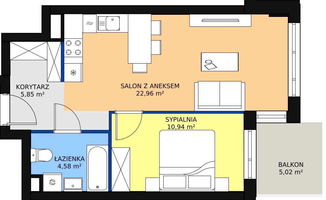 Zalety mieszkania 44.33 m², B.06.M056