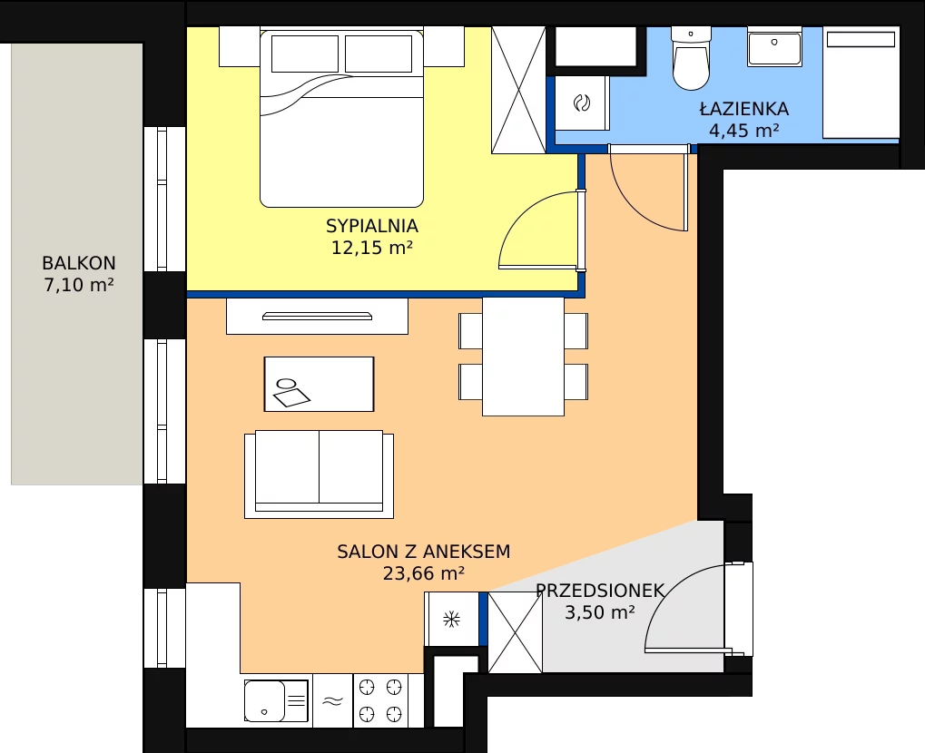 Zalety mieszkania 43.76 m², B.07.M061