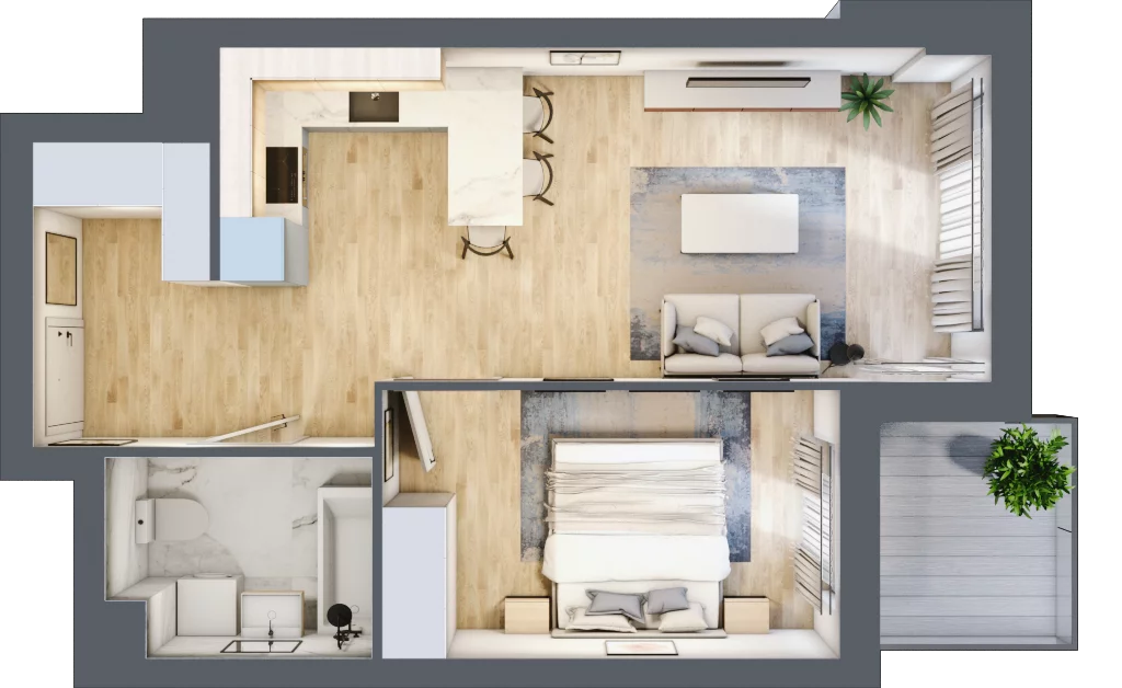 2 pokoje, mieszkanie 44,33 m², piętro 7, oferta nr B.07.M063, Złota Wilga, Warszawa, Praga Południe, Gocław, ul. Złotej Wilgi 2