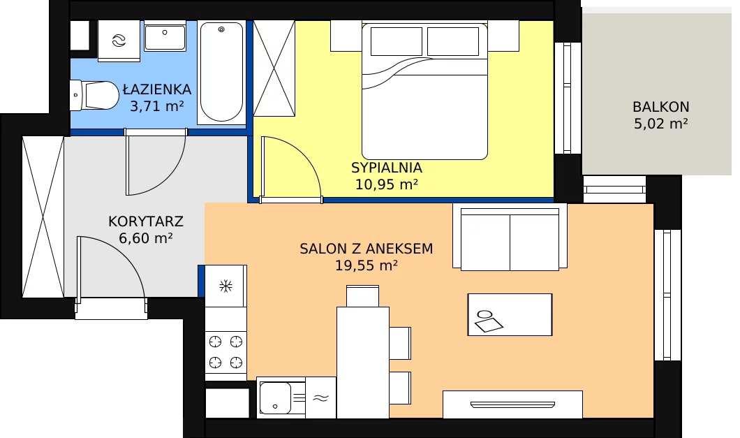 Zalety mieszkania 40.81 m², B.07.M064
